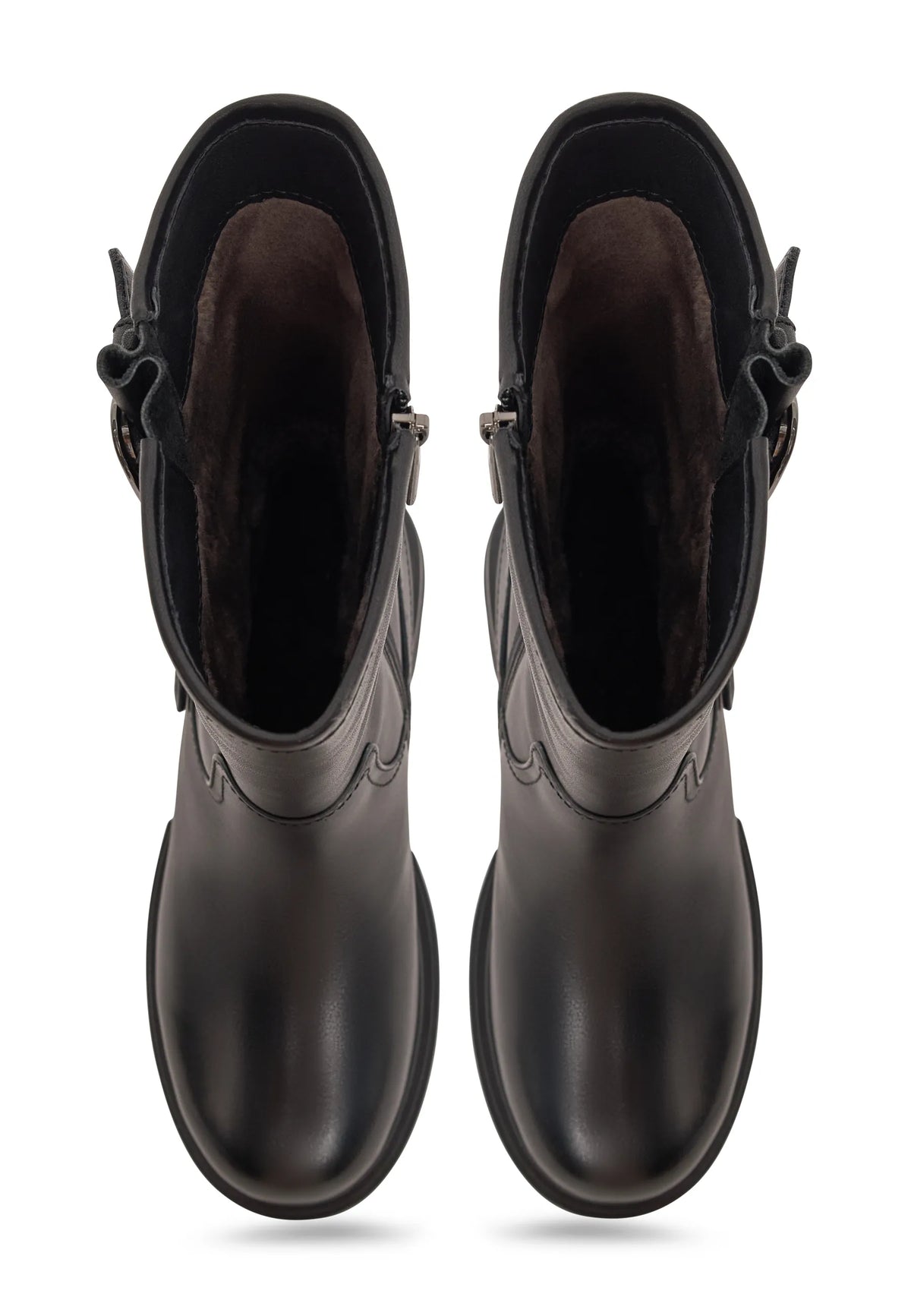 Buckled Edge Mid-Calf Leather Boots