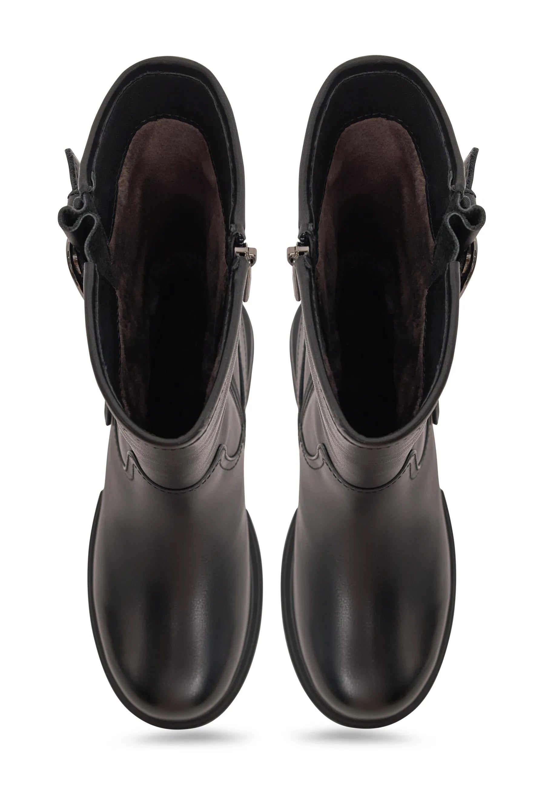 Buckled Edge Mid-Calf Leather Boots