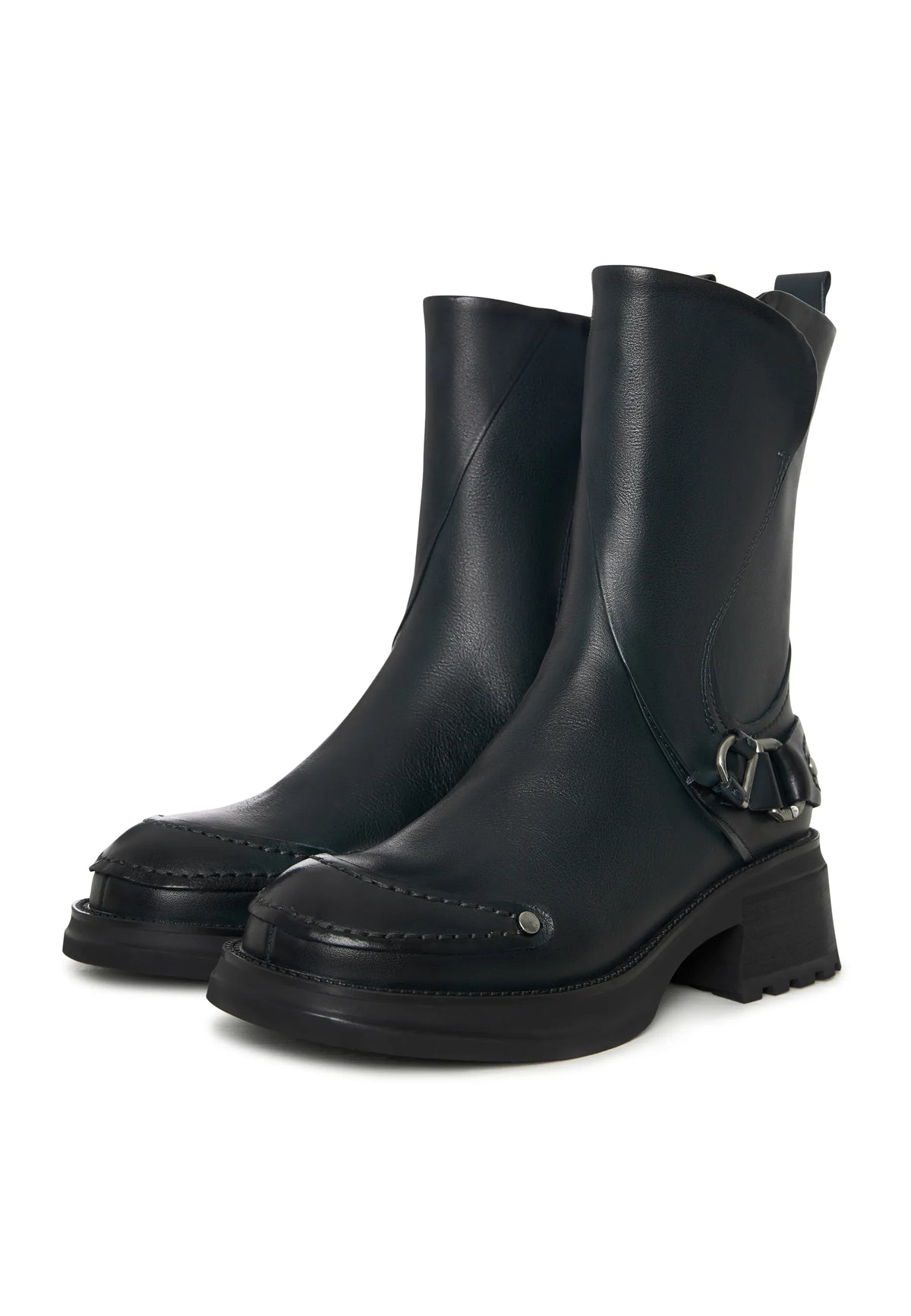 Rebel Buckled Mid-Calf Boots - Dark Green