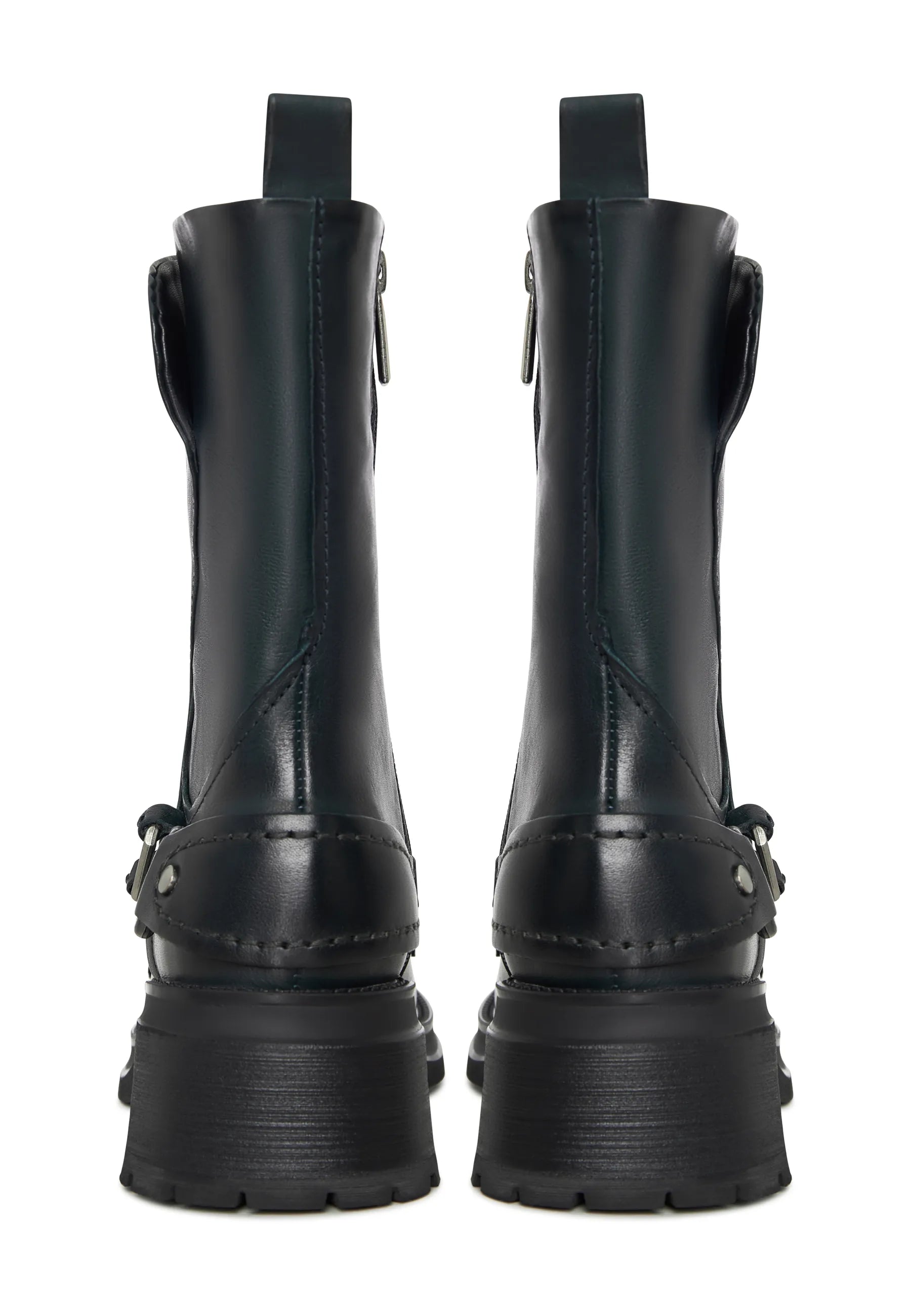 Rebel Buckled Mid-Calf Boots - Dark Green