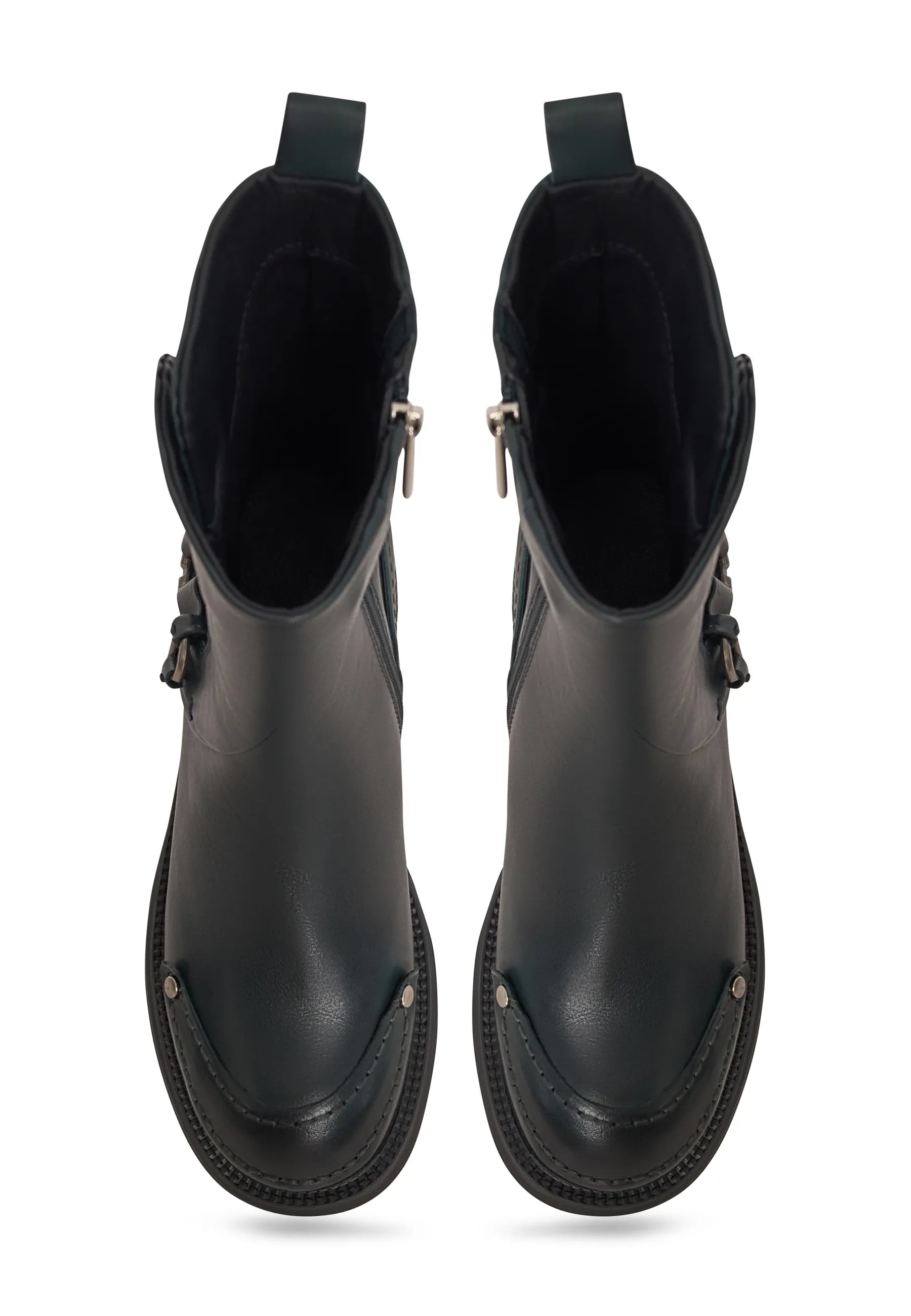Rebel Buckled Mid-Calf Boots - Dark Green