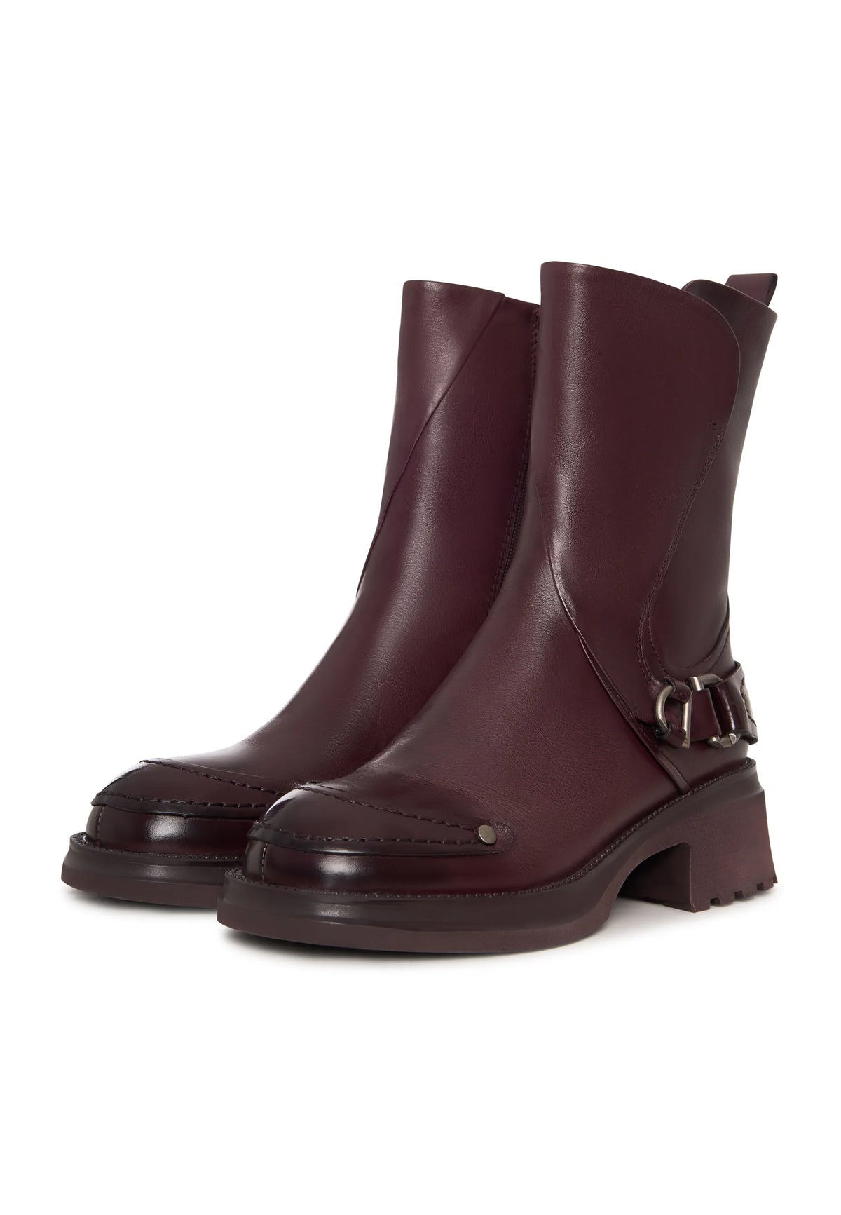 Rebel Buckled Mid-Calf Boots - Bordeaux