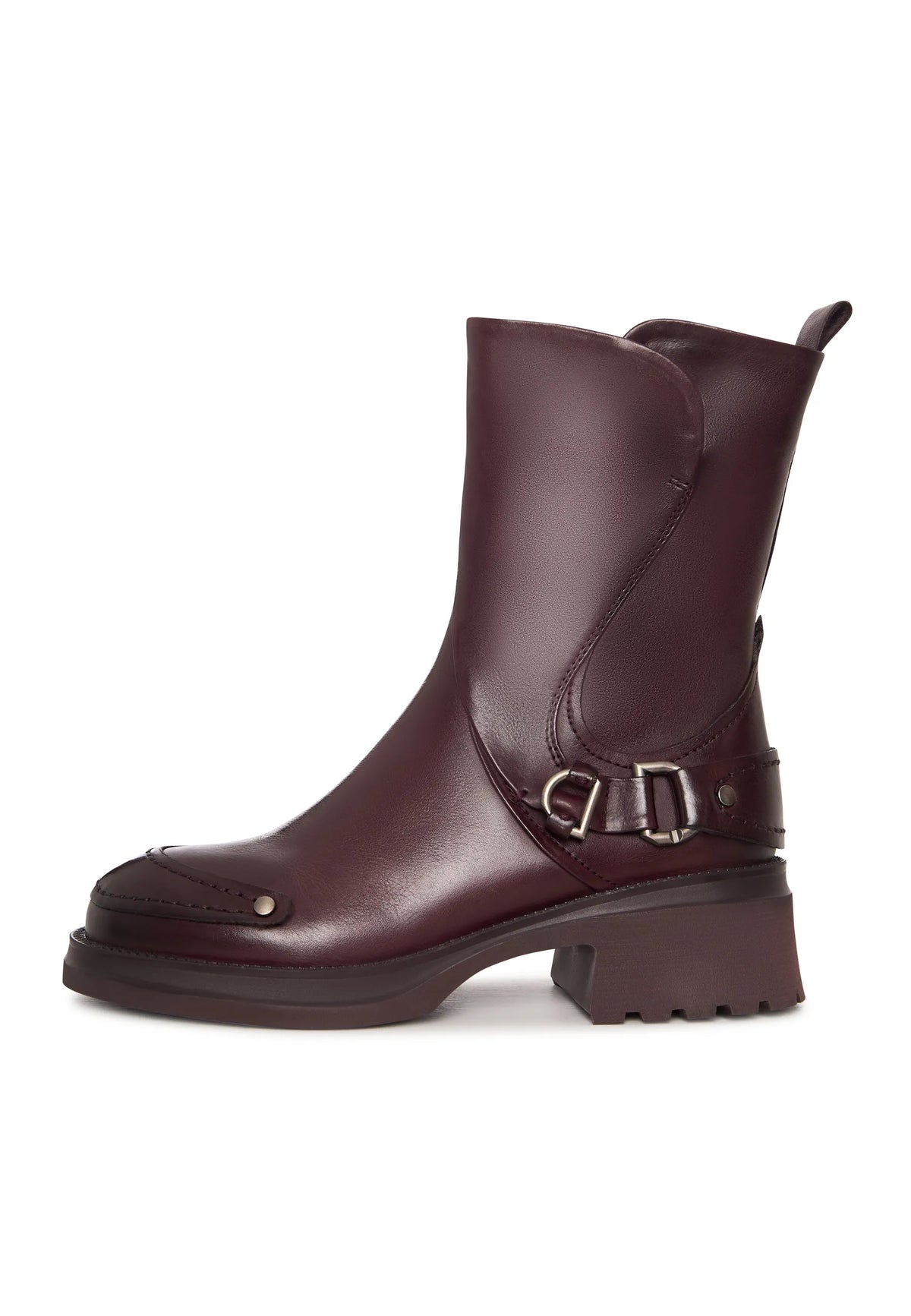 Rebel Buckled Mid-Calf Boots - Bordeaux
