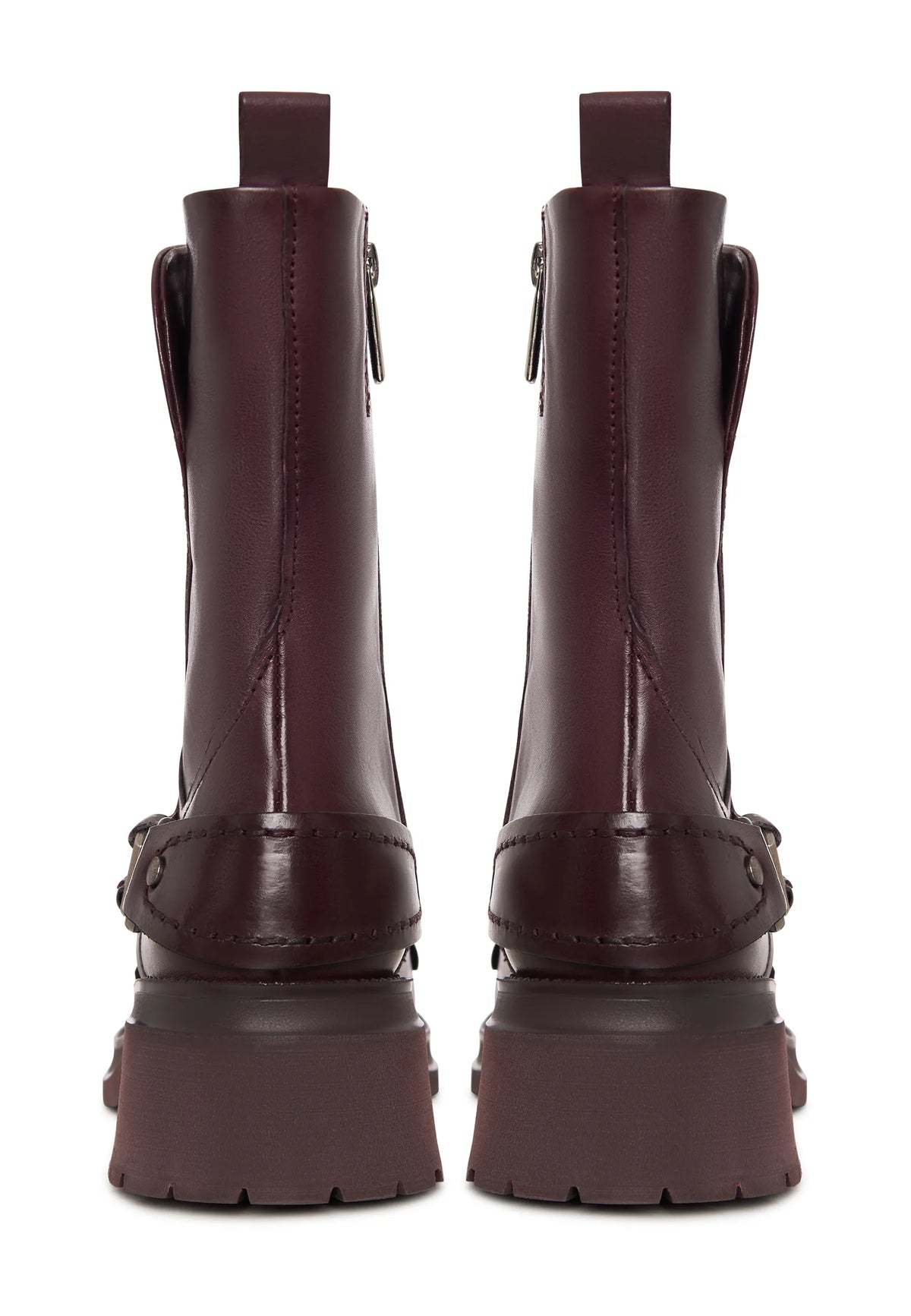 Rebel Buckled Mid-Calf Boots - Bordeaux