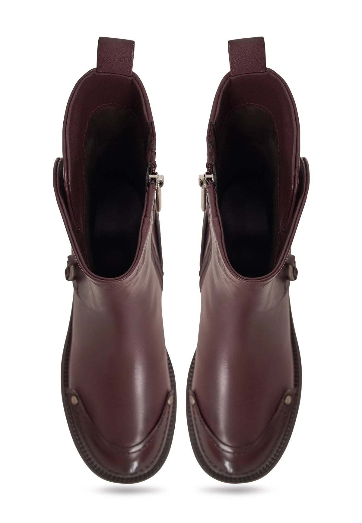 Rebel Buckled Mid-Calf Boots - Bordeaux