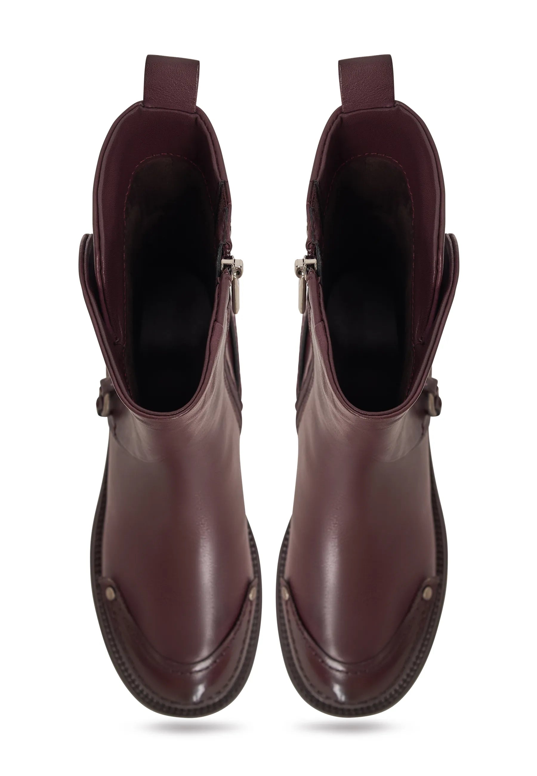 Rebel Buckled Mid-Calf Boots - Bordeaux