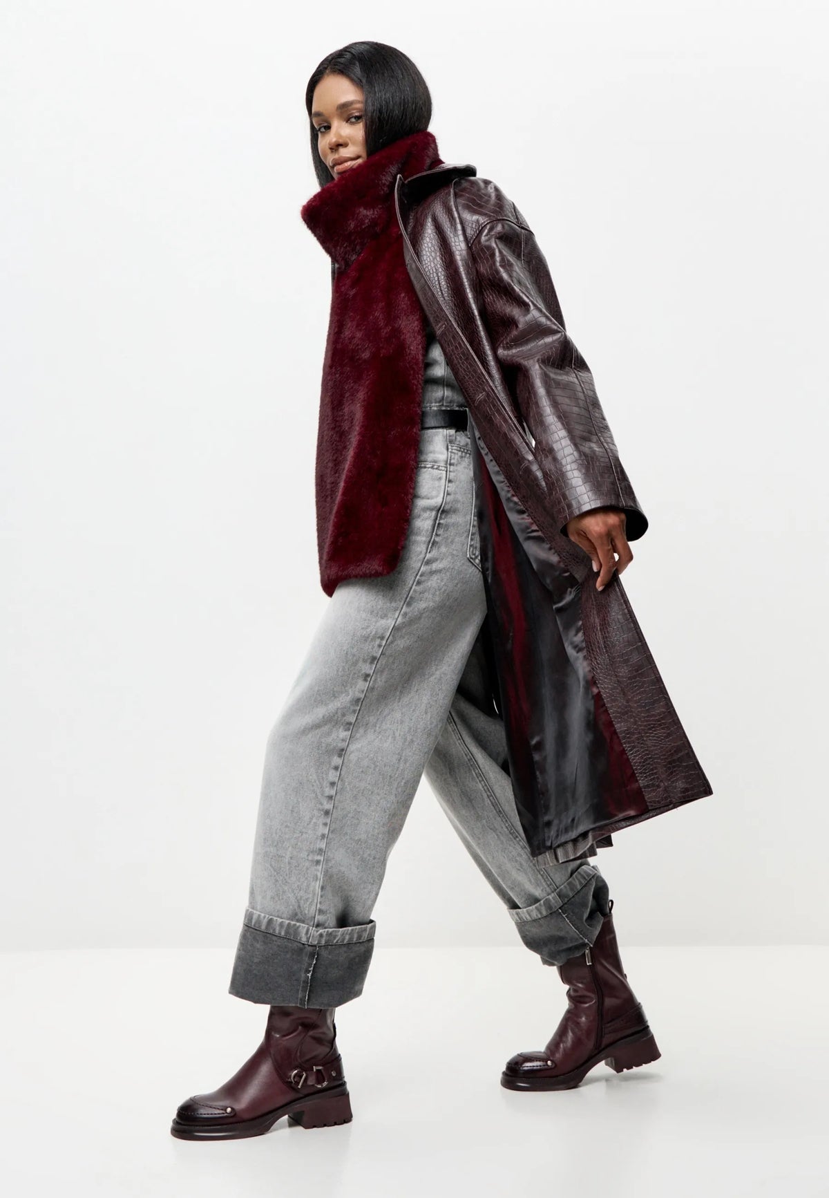 Rebel Buckled Mid-Calf Boots - Bordeaux