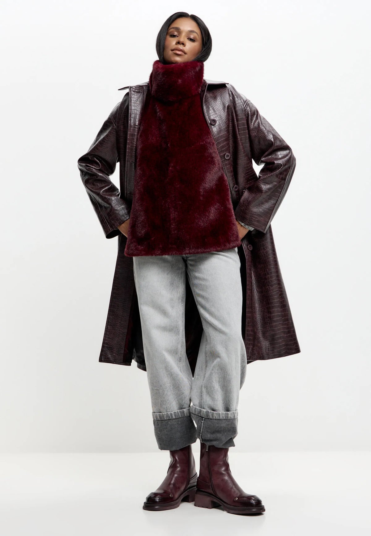 Rebel Buckled Mid-Calf Boots - Bordeaux