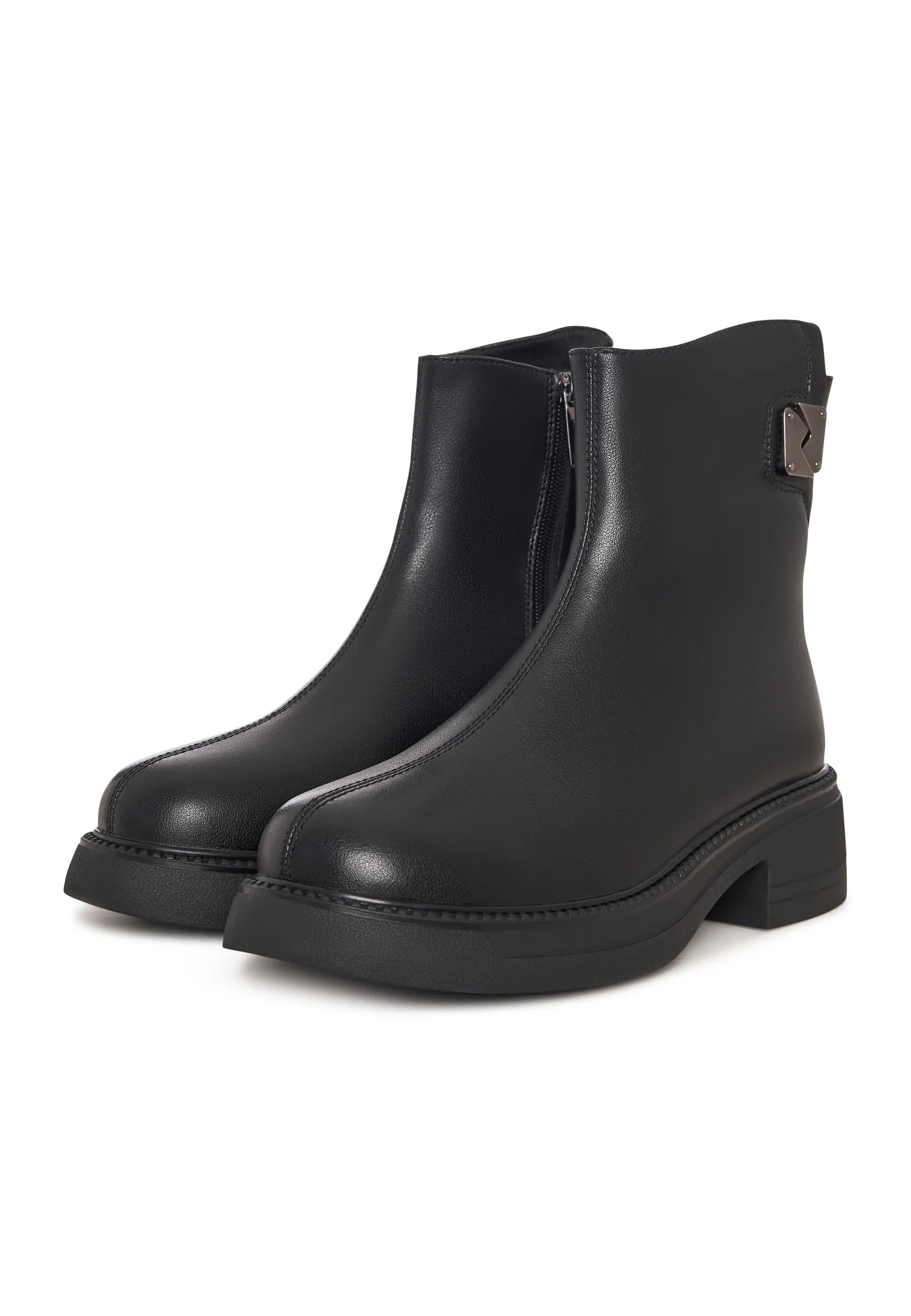 Decor Buckle Ankle Boots - Black