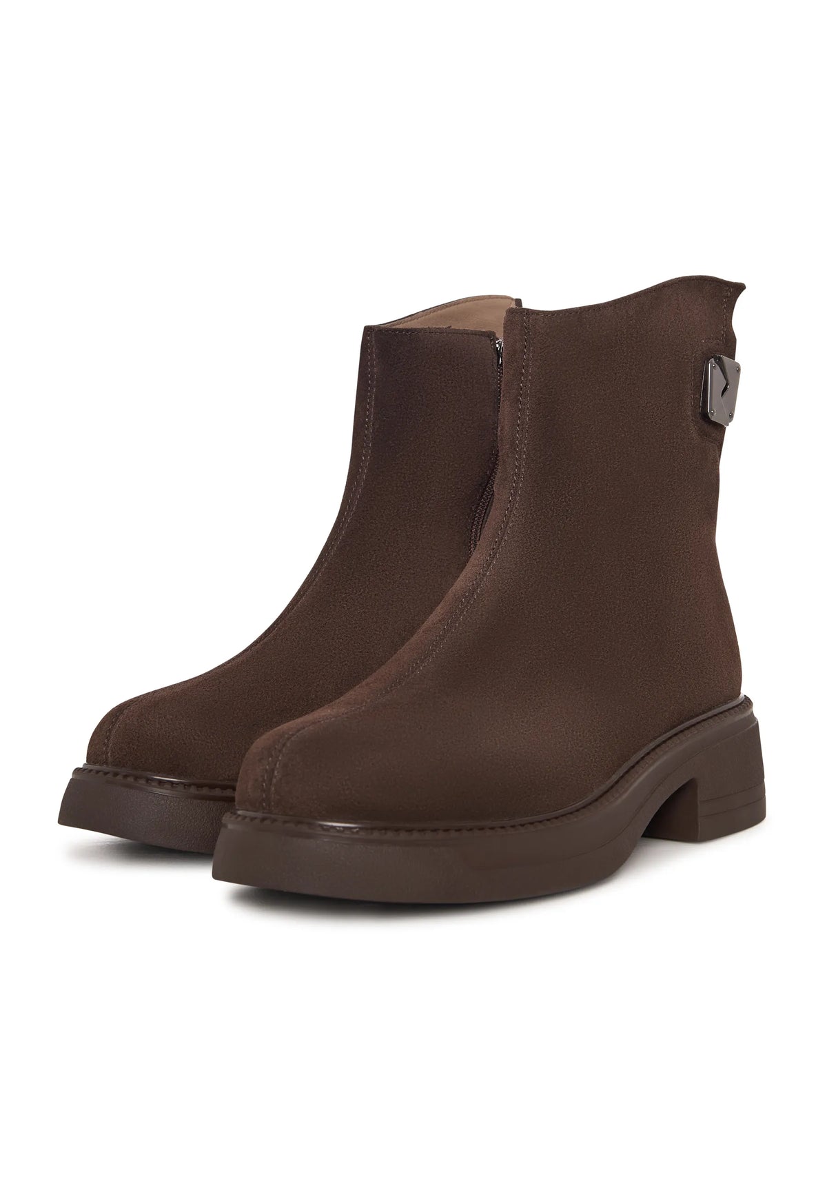 Decor Buckle Ankle Boots - Brown