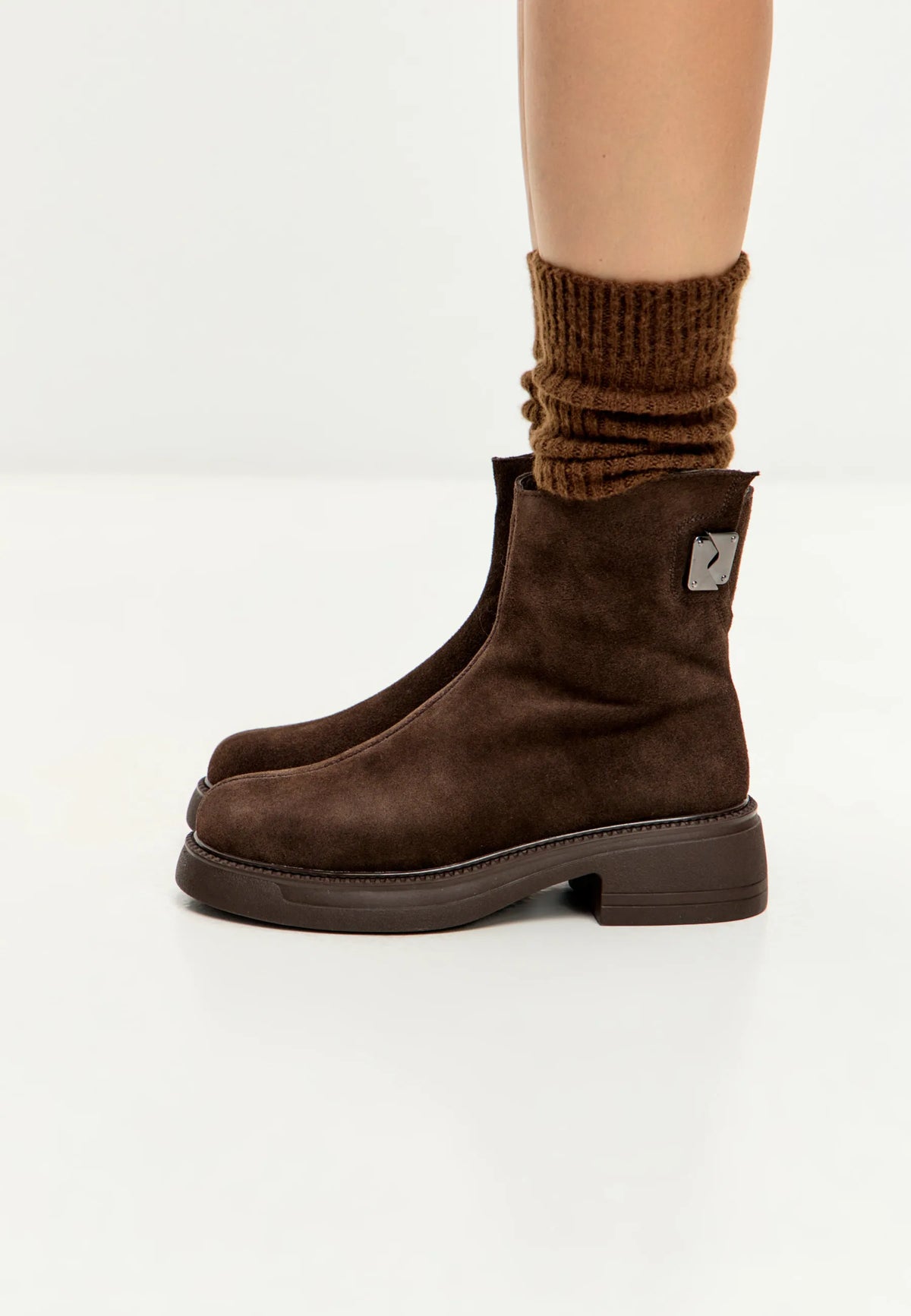 Decor Buckle Ankle Boots - Brown