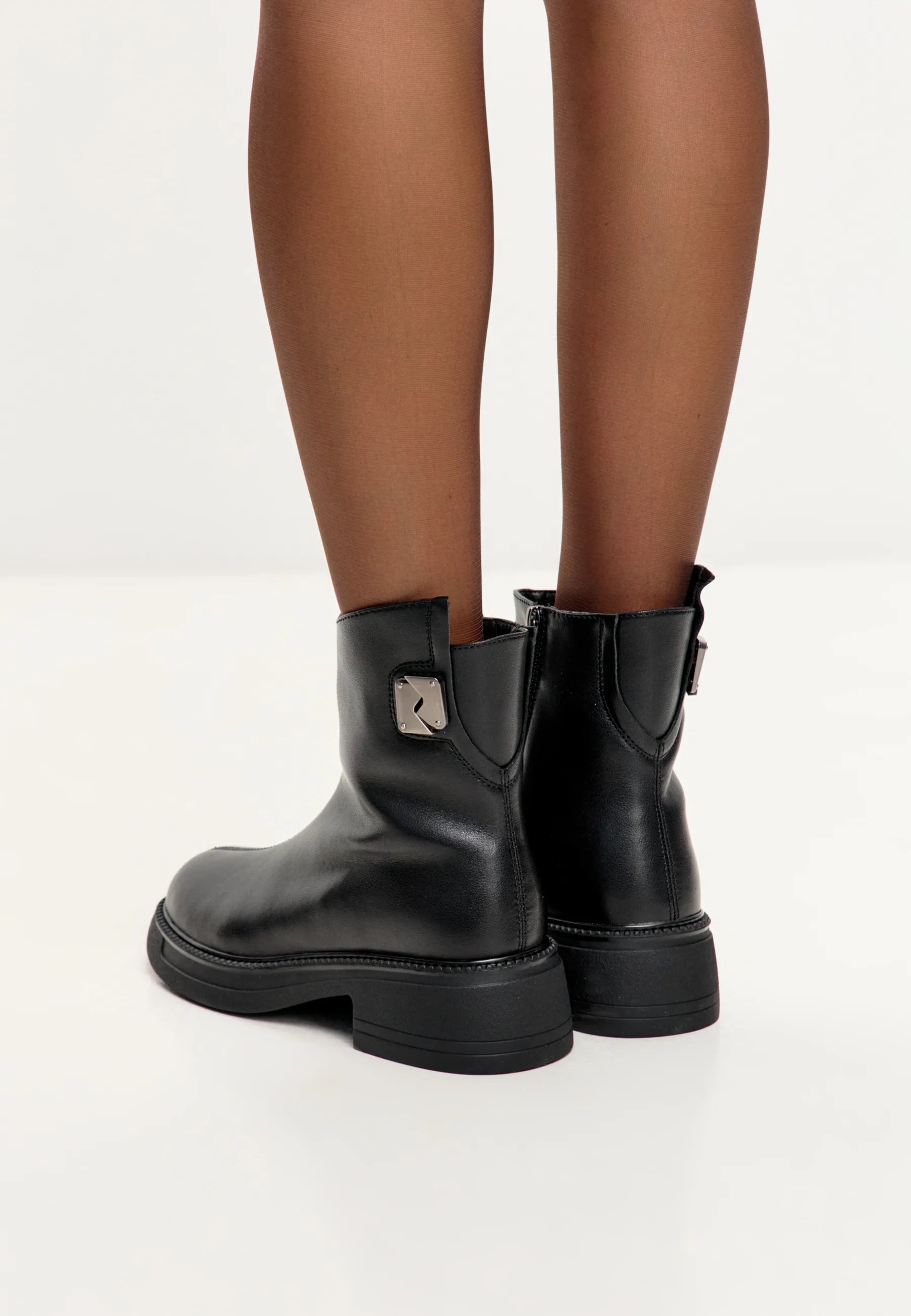 Decor Buckle Ankle Boots - Black
