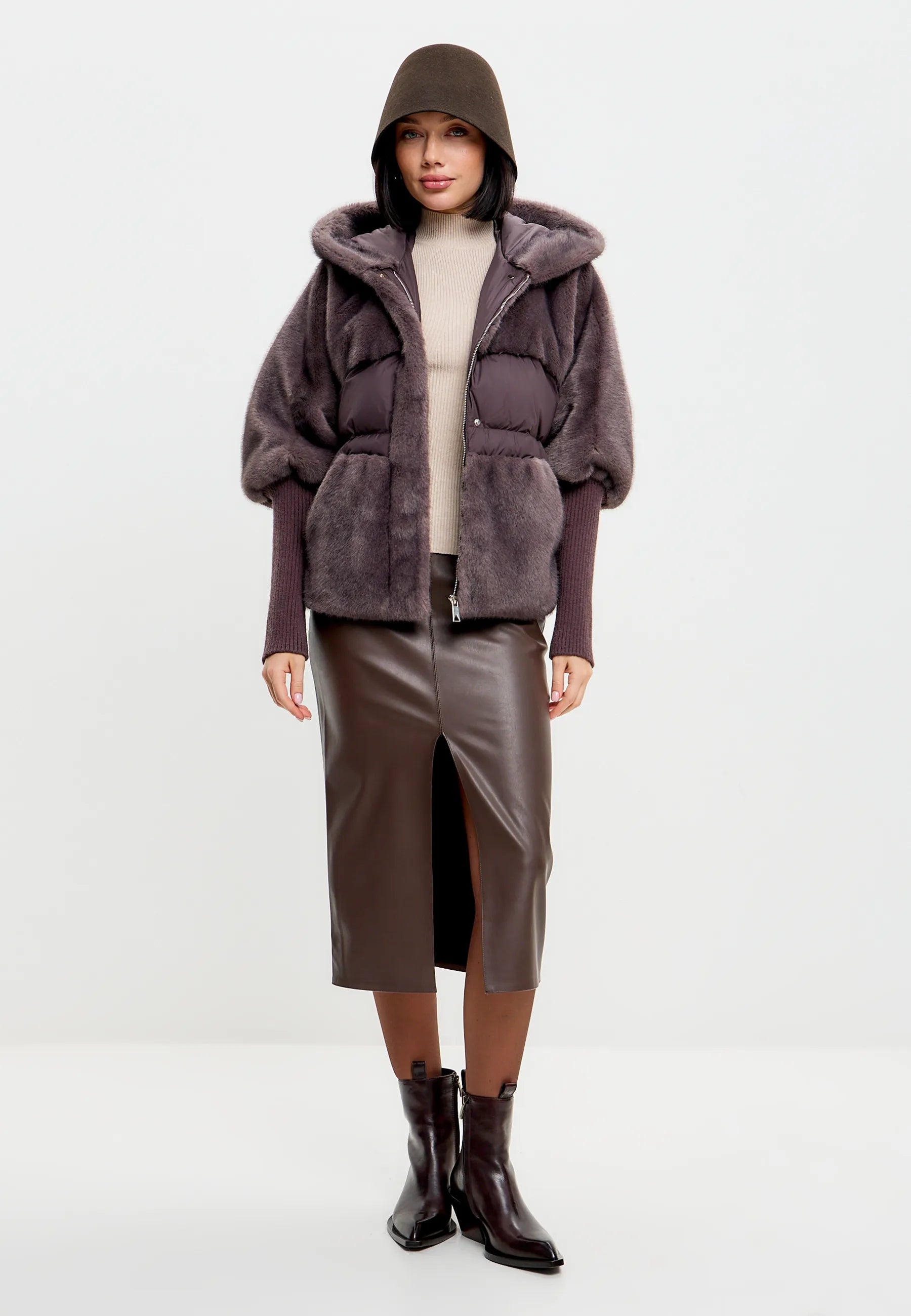 Oversized Faux Fur Jacket  - Brown