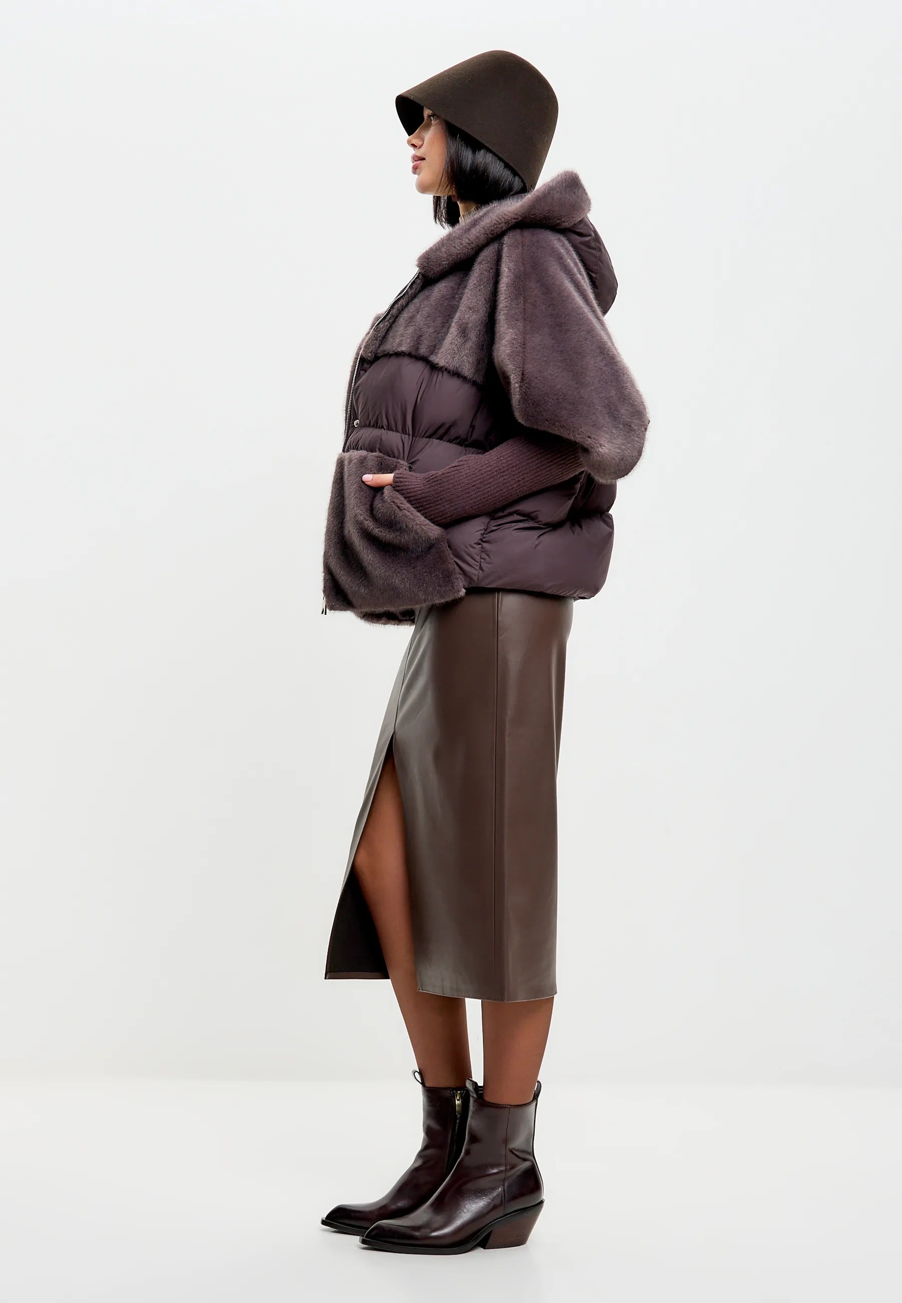 Oversized Faux Fur Jacket  - Brown