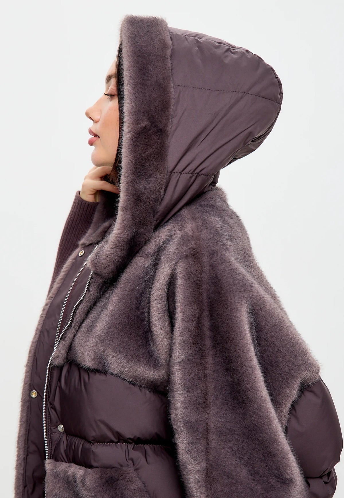 Oversized Faux Fur Jacket  - Plum