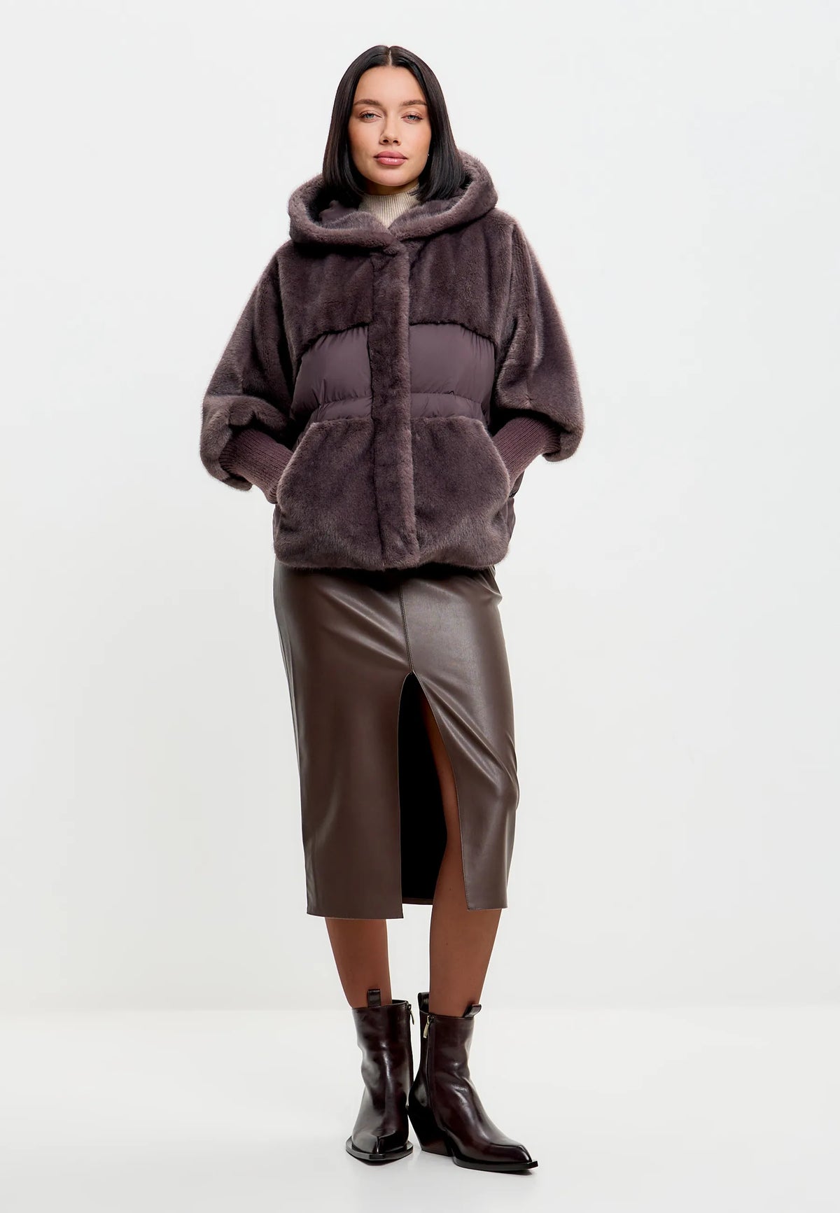 Oversized Faux Fur Jacket  - Plum