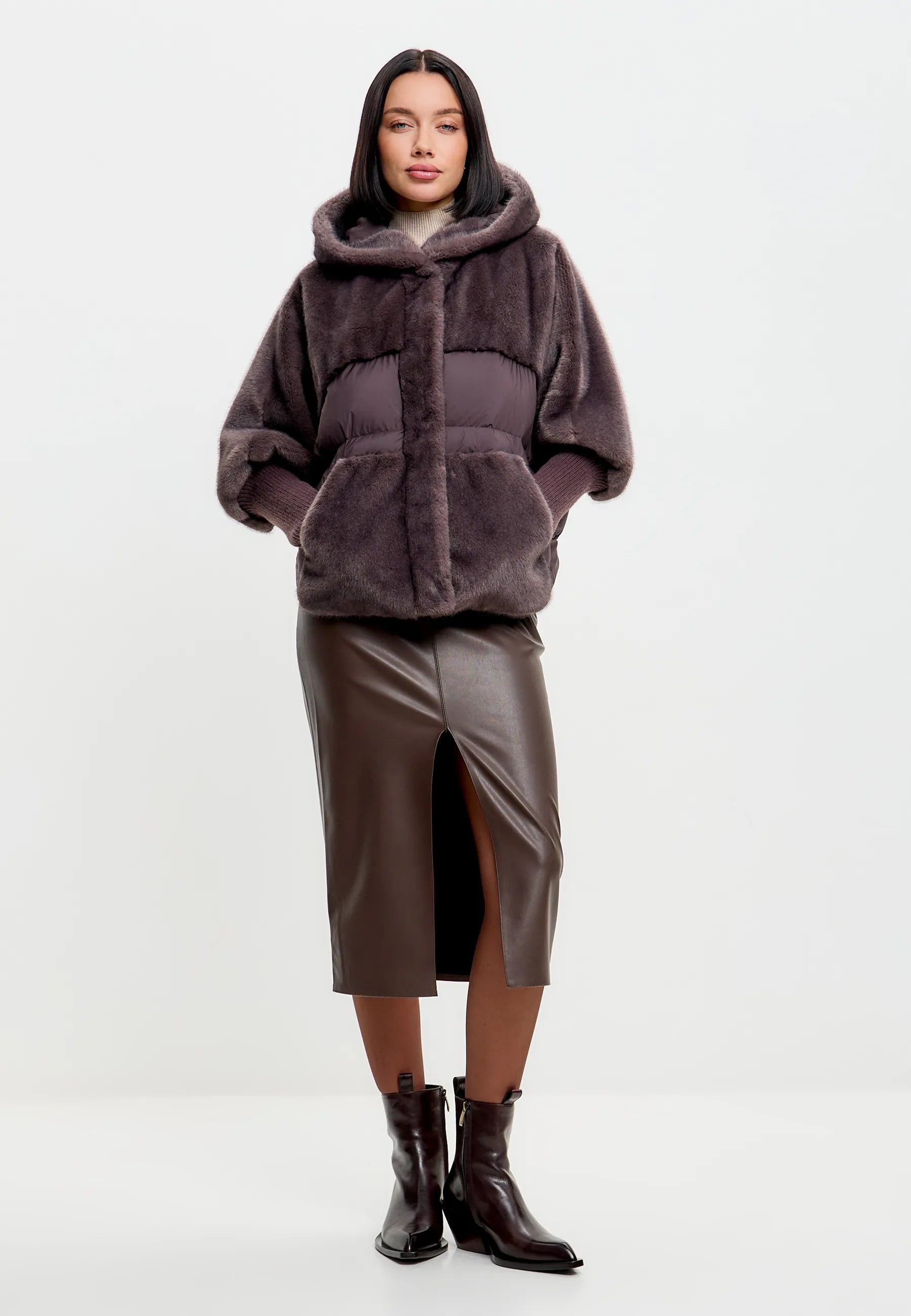 Oversized Faux Fur Jacket  - Brown