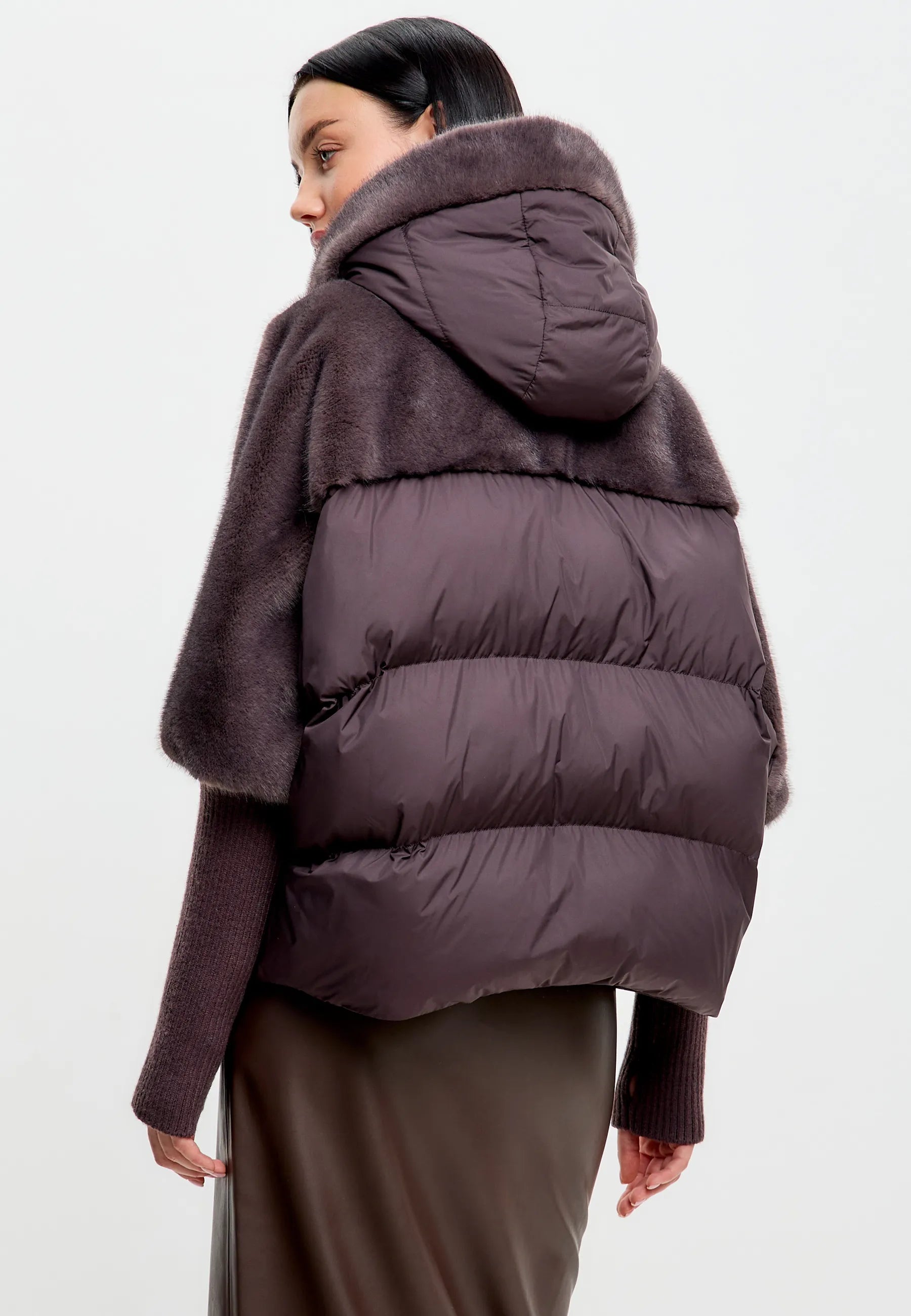 Oversized Faux Fur Jacket  - Brown