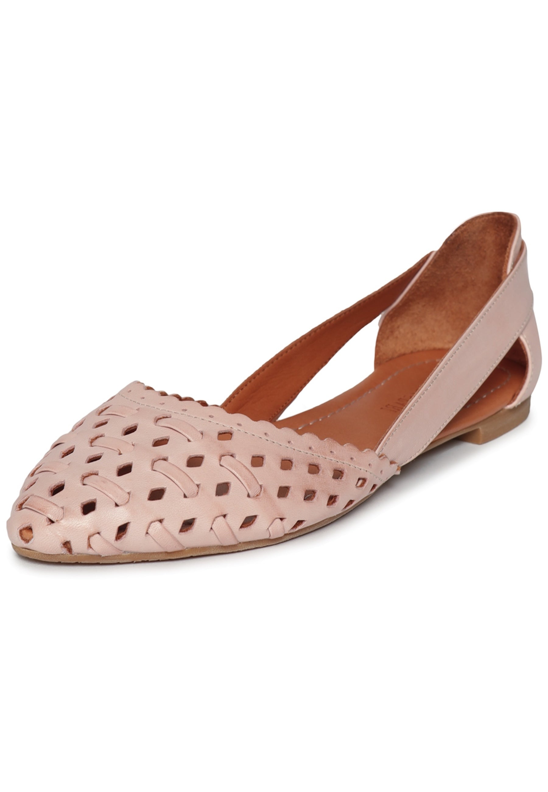 Geschnittene Ballerinas aus Leder - Beige