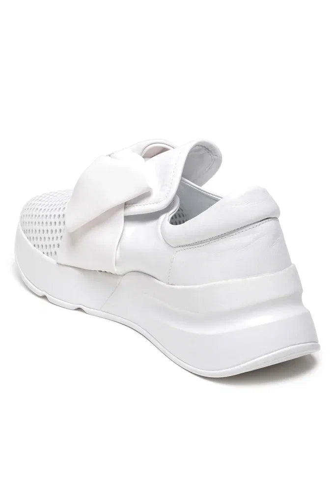 Perforated Slip-On Sneakers with Oversized Bow - White