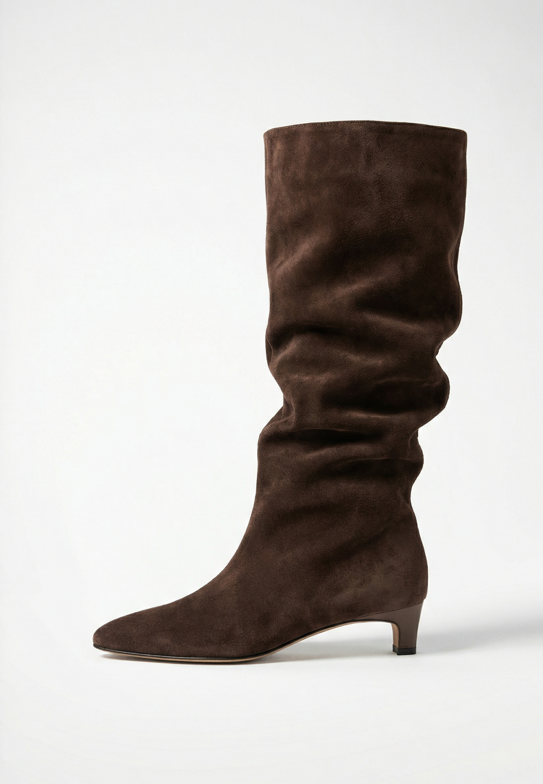 Eleganter kniehoher Stiefel aus Wildleder - Dunkelbraun