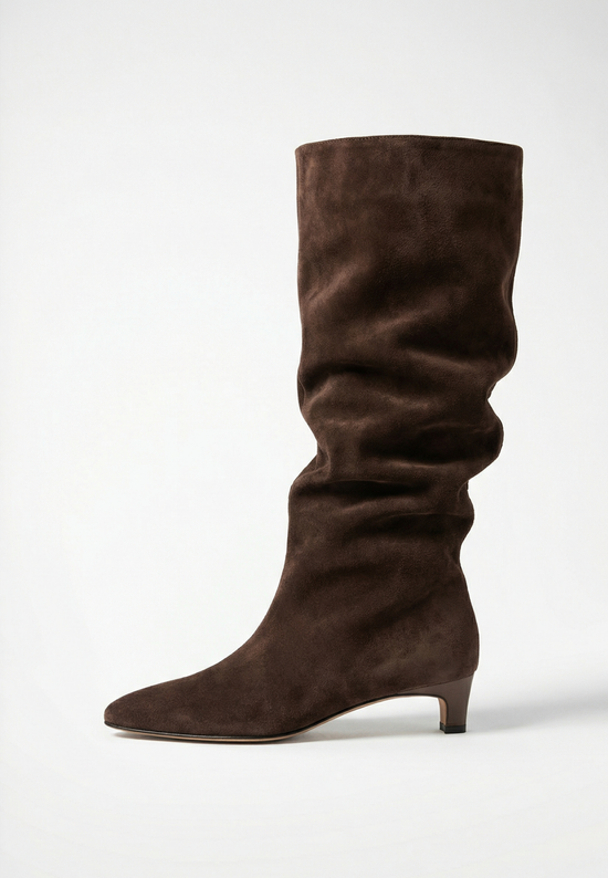 Eleganter kniehoher Stiefel aus Wildleder - Dunkelbraun