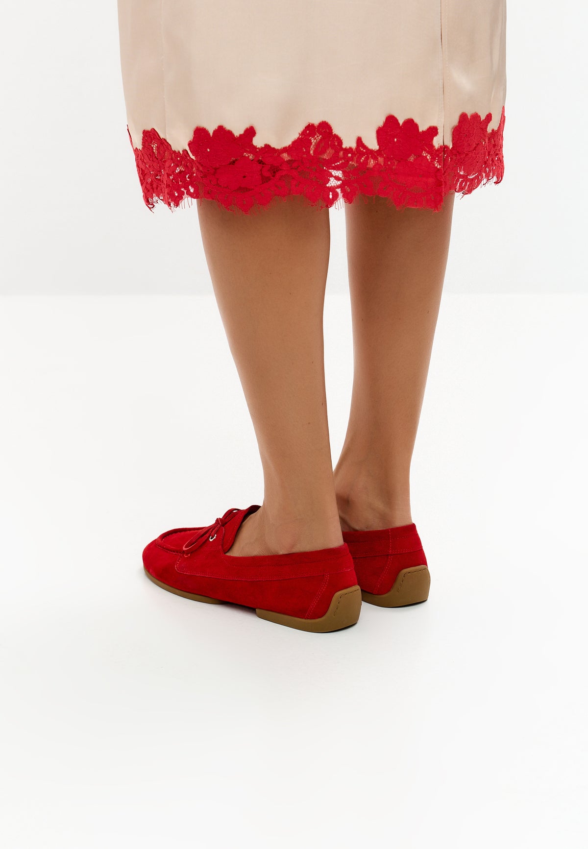 Suede Lace-Up Loafers - Red