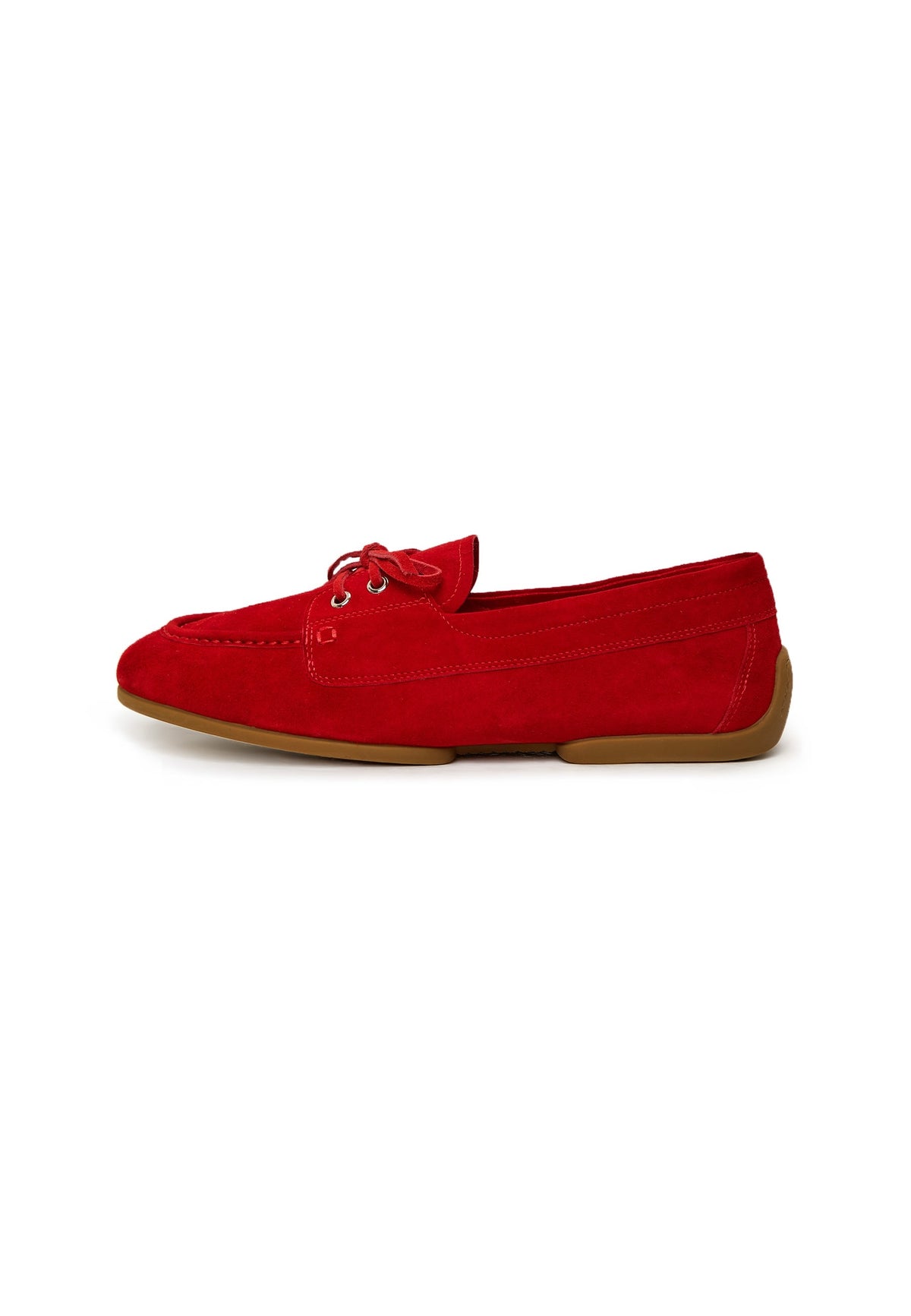 Suede Lace-Up Loafers - Red