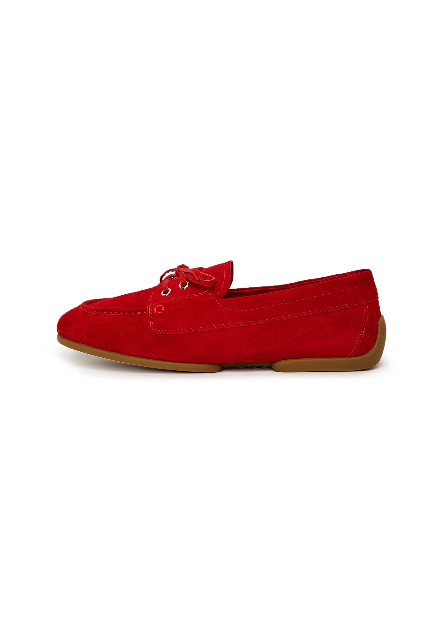 Suede Lace-Up Loafers - Red
