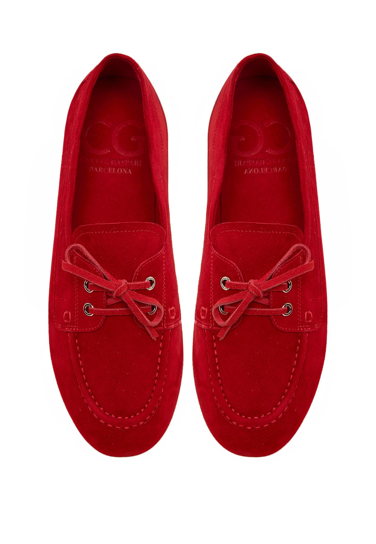 Suede Lace-Up Loafers - Red