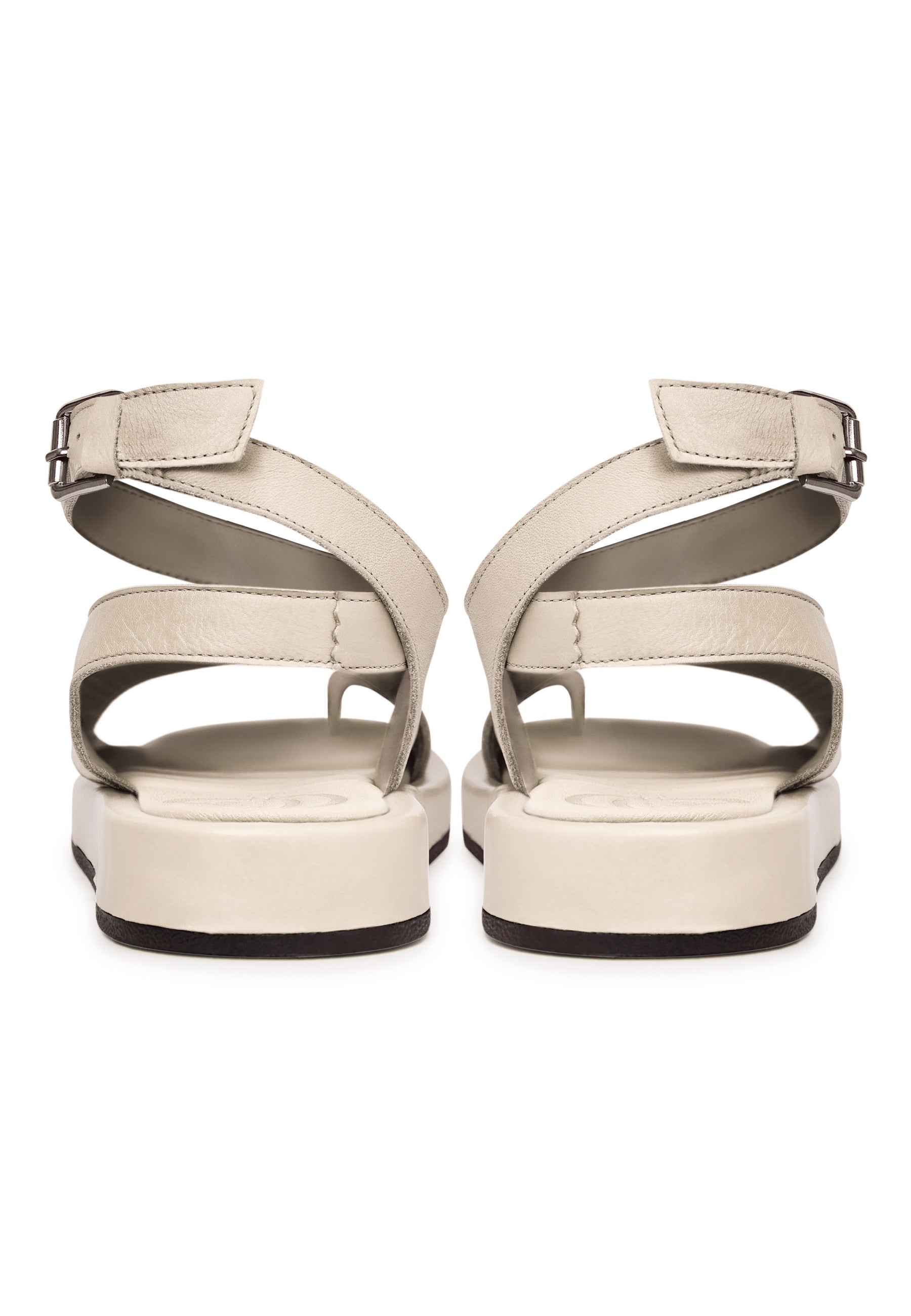 Leather Platform Sandals - Beige