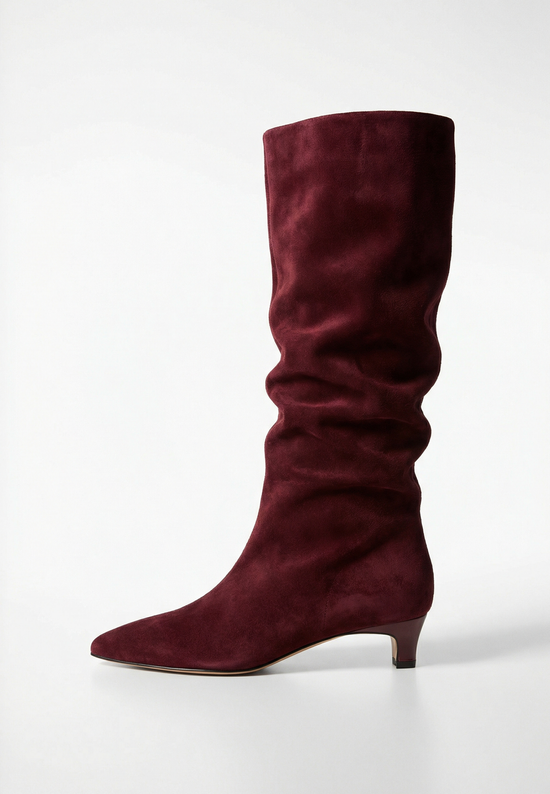 Elegant Suede Knee-High Boot - Bordeaux