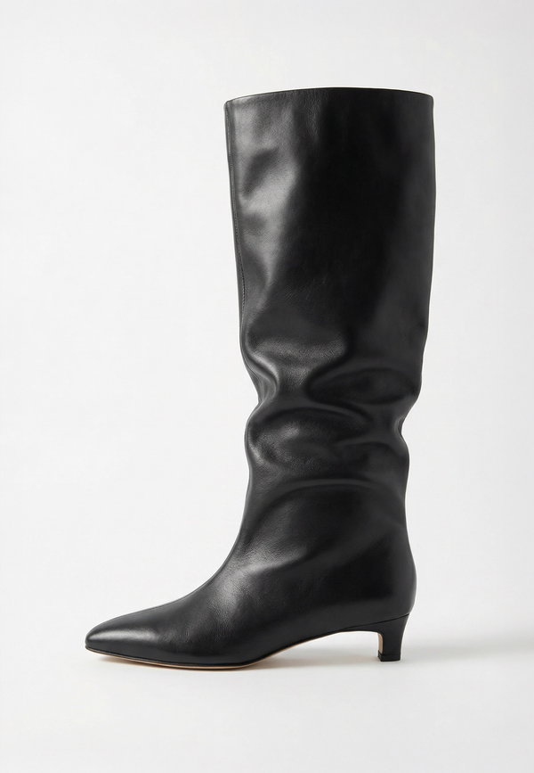 Elegant Leather Knee-High Boot - Black