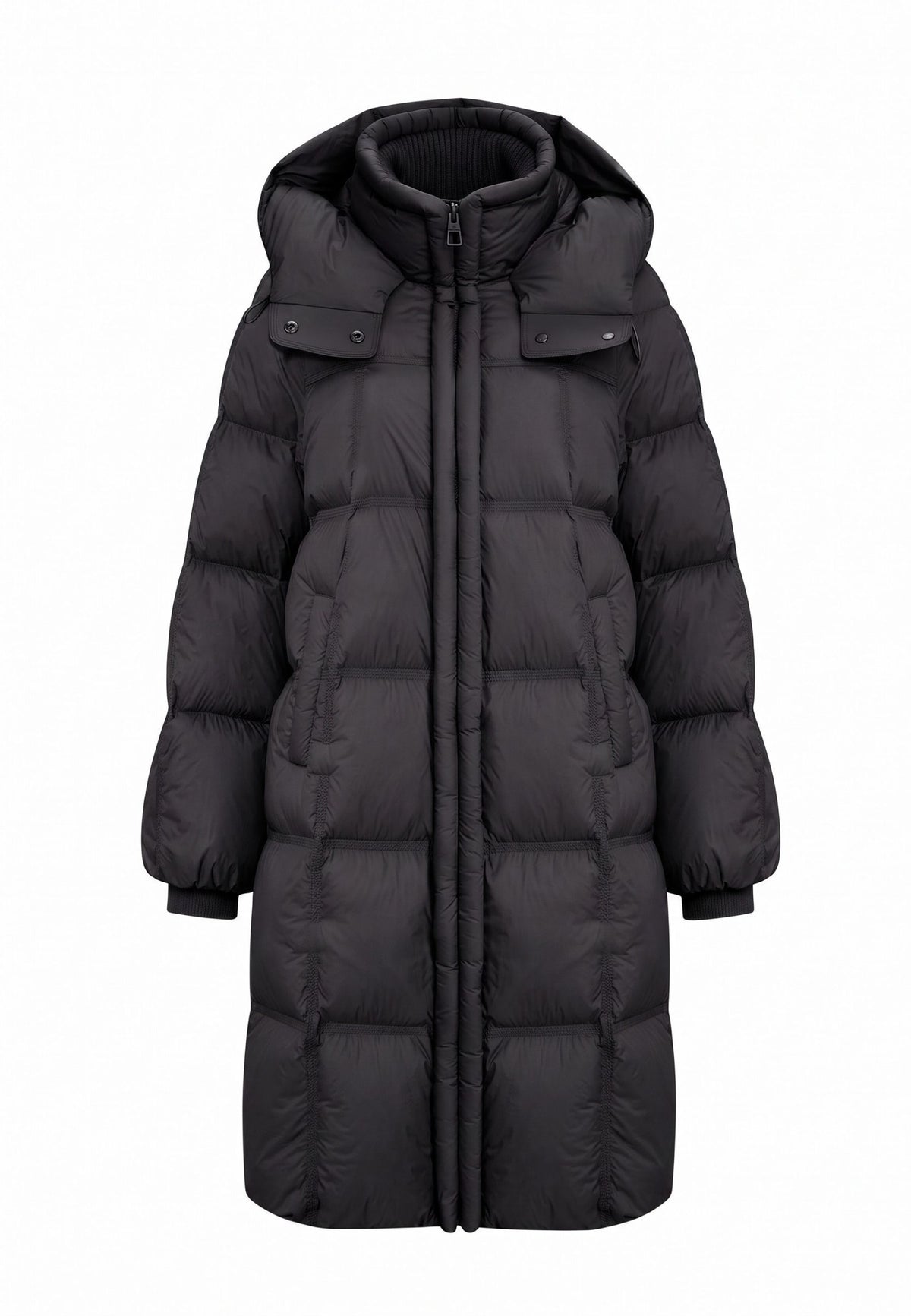 Long Quilted Down Puffer Coat - Black