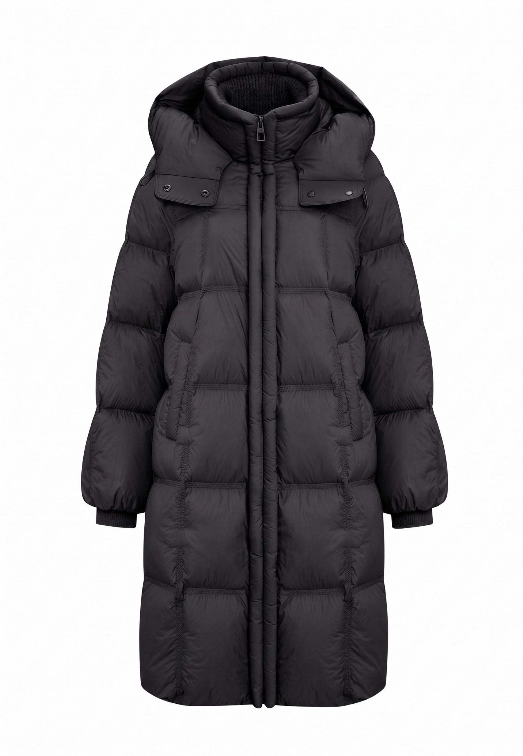 Manteau long matelassé en duvet – Noir