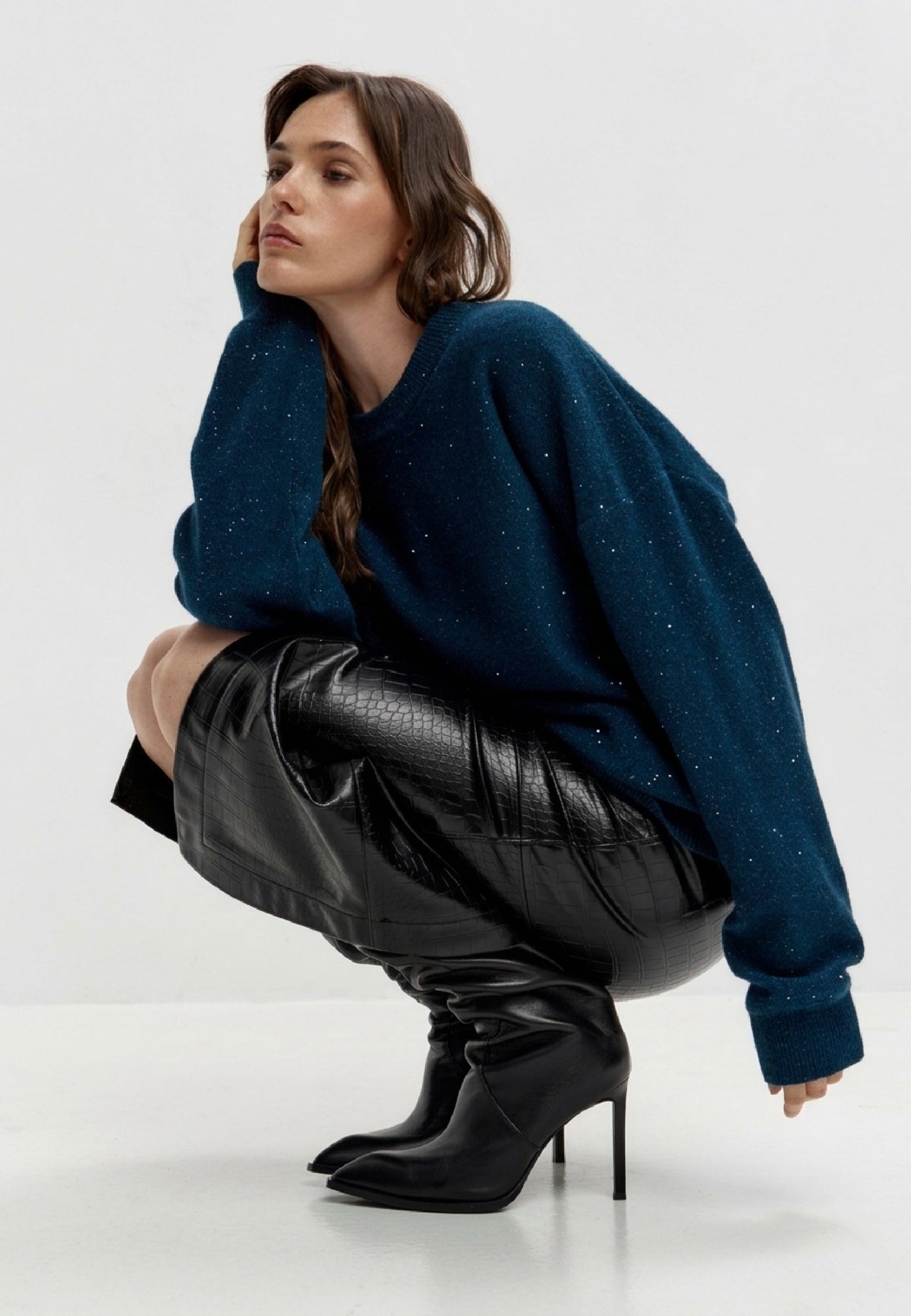 Cardigan em lã merino – Azul