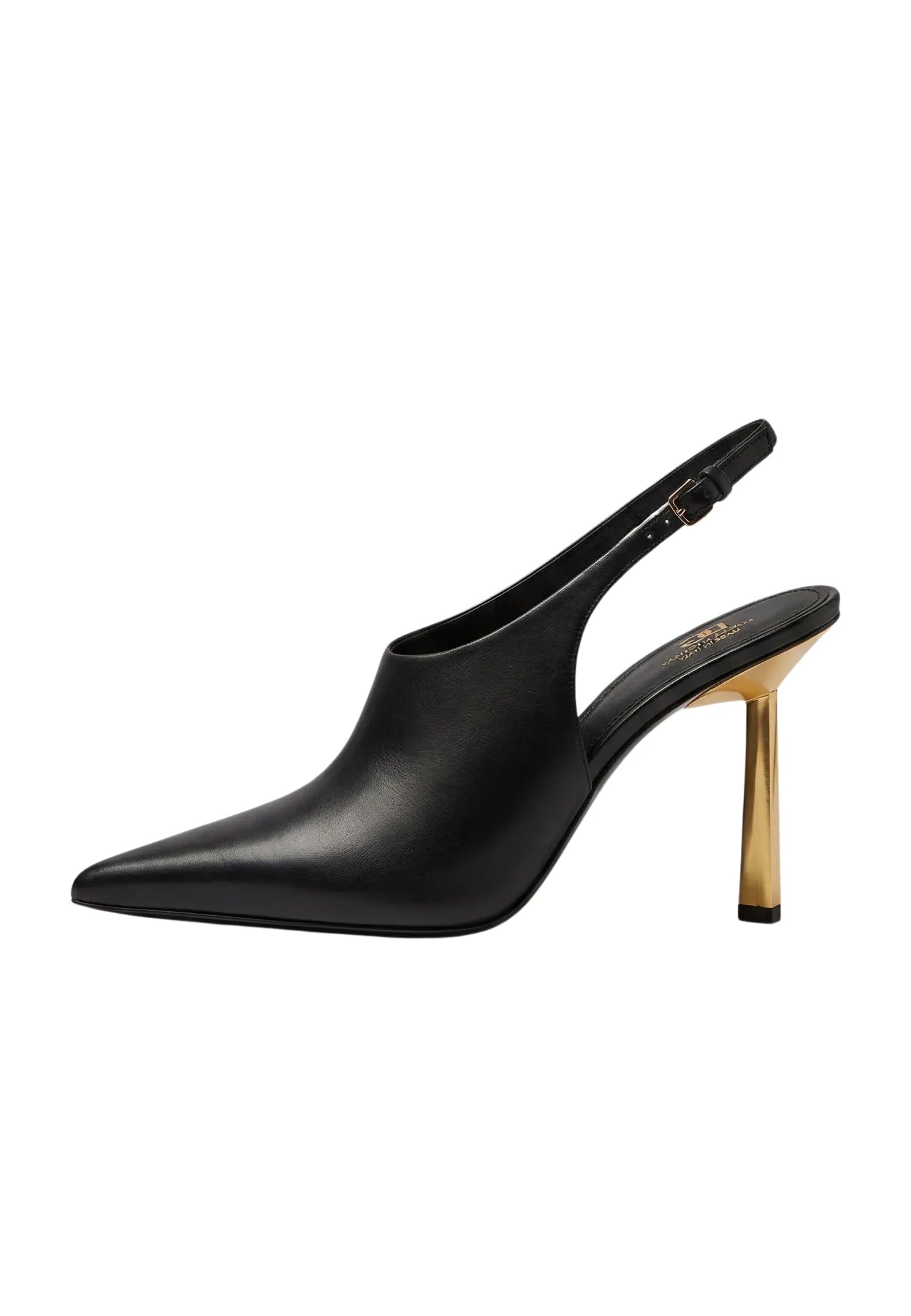 Aurora Gold Heel Slingbacks – Black