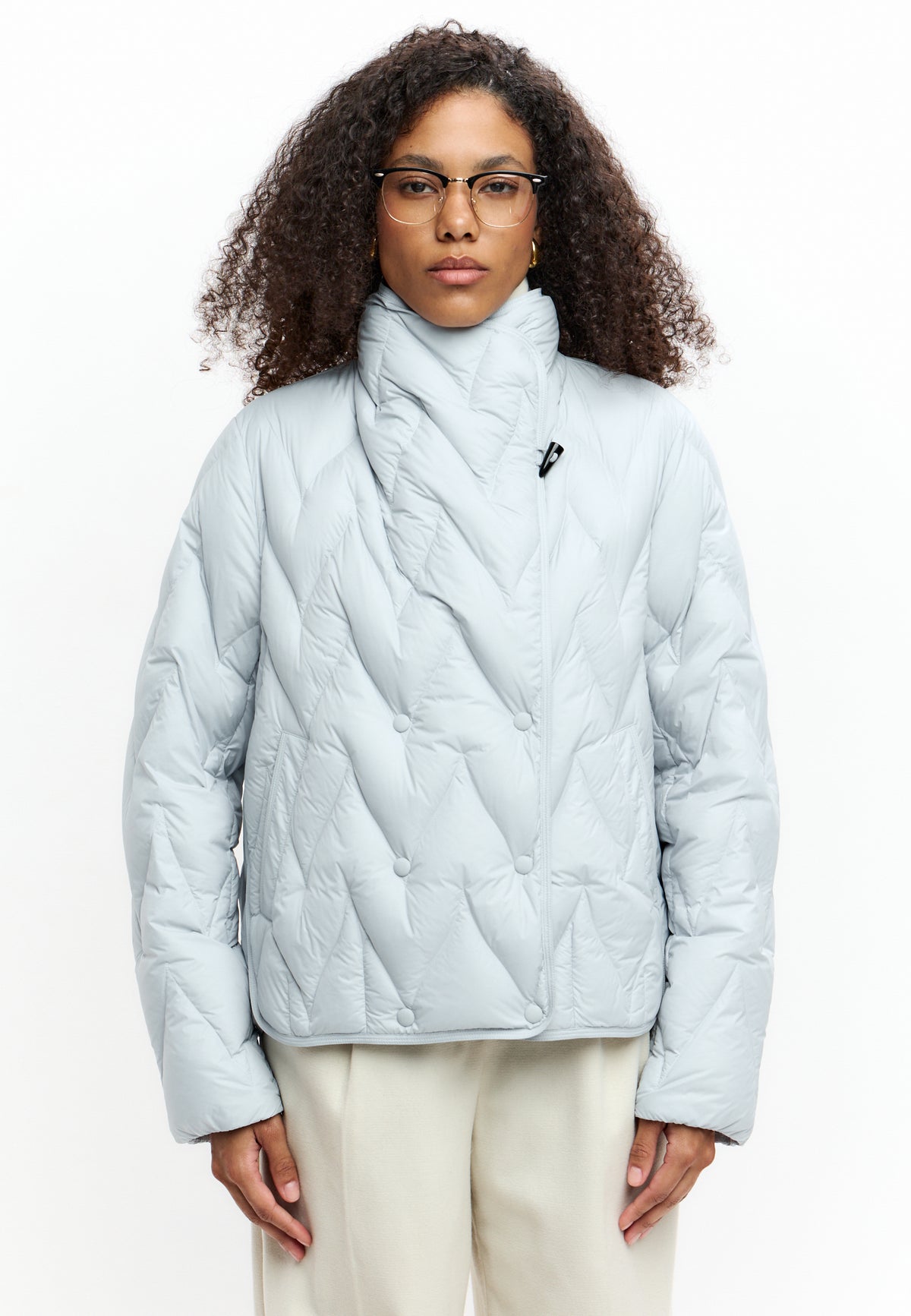 Giacca corta trapuntata a chevron – Azzurro chiaro