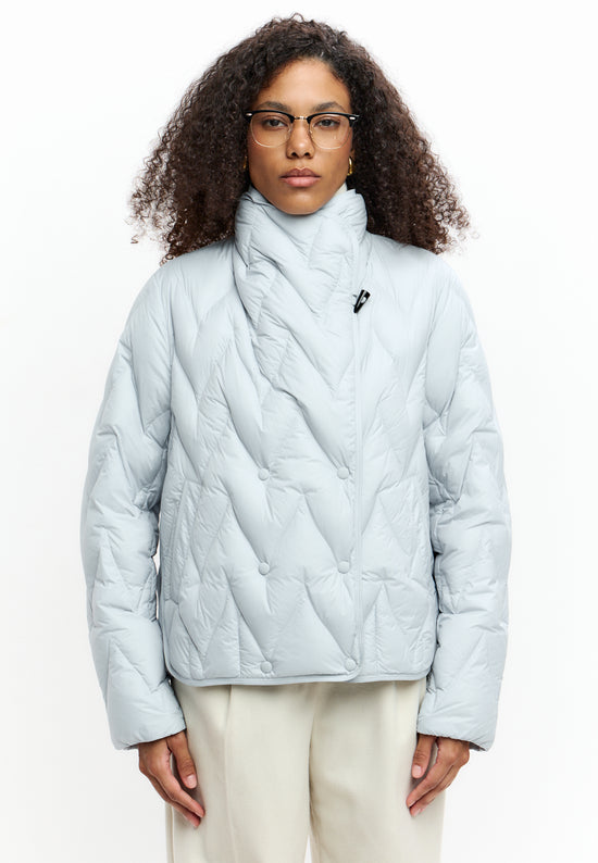 Chevron Quilted Cropped Down Jacket - Light blue