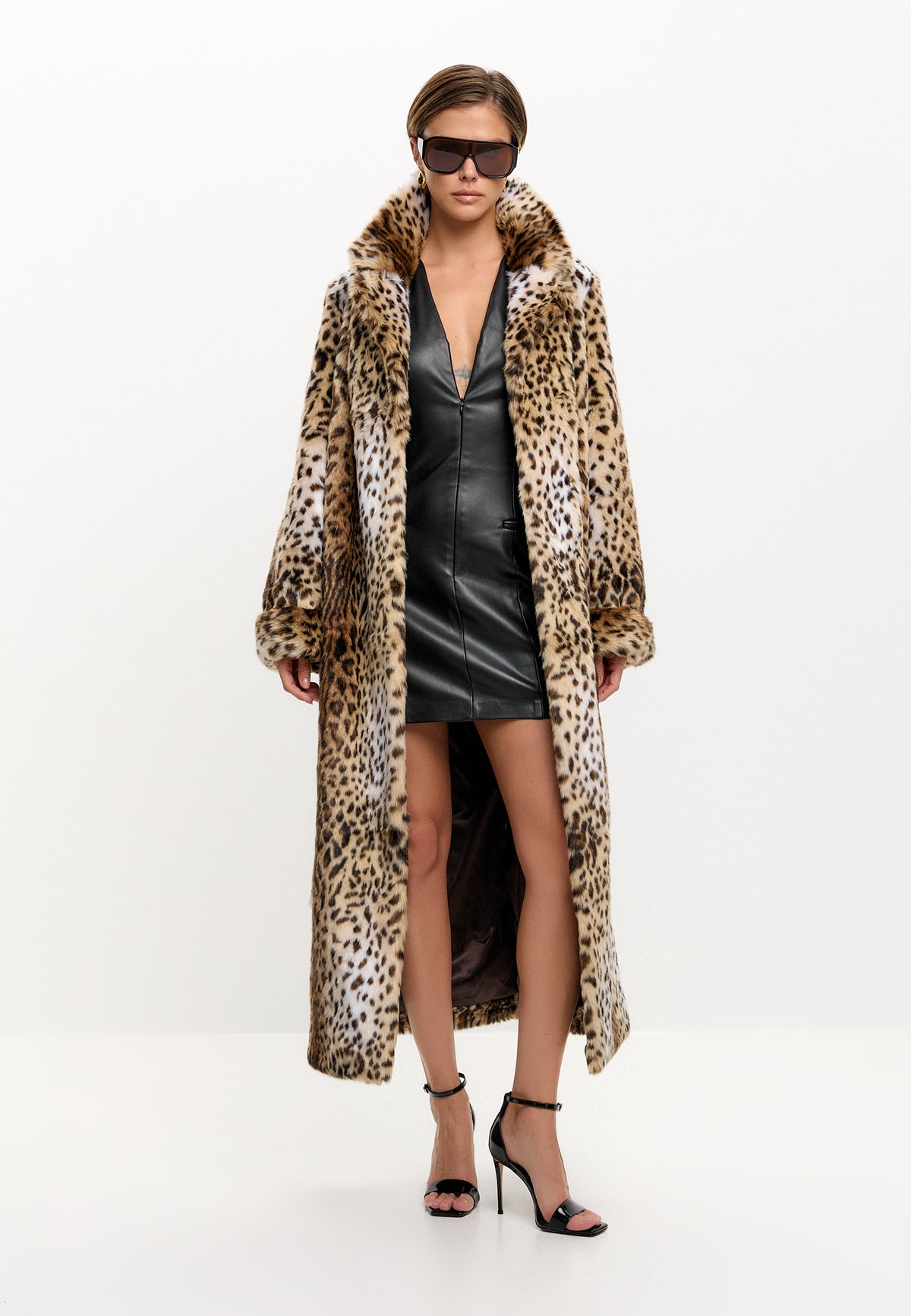 Długi płaszcz ze sztucznego futra – Leopard