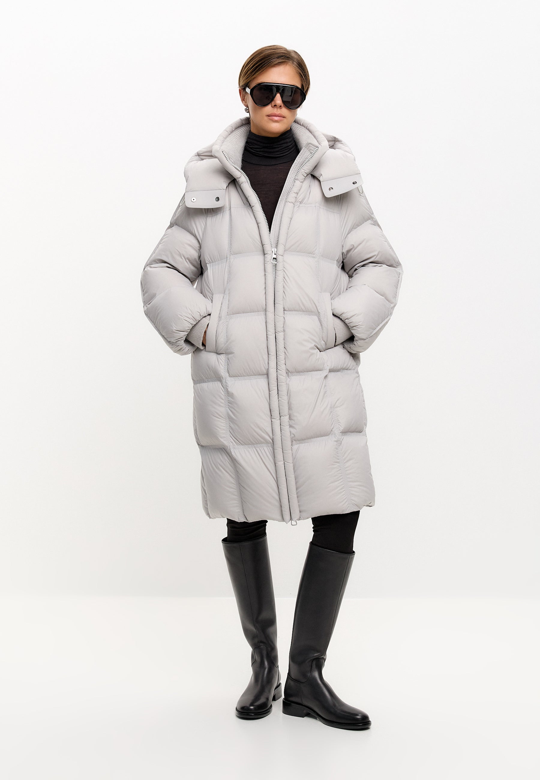 Manteau long matelassé en duvet – gris