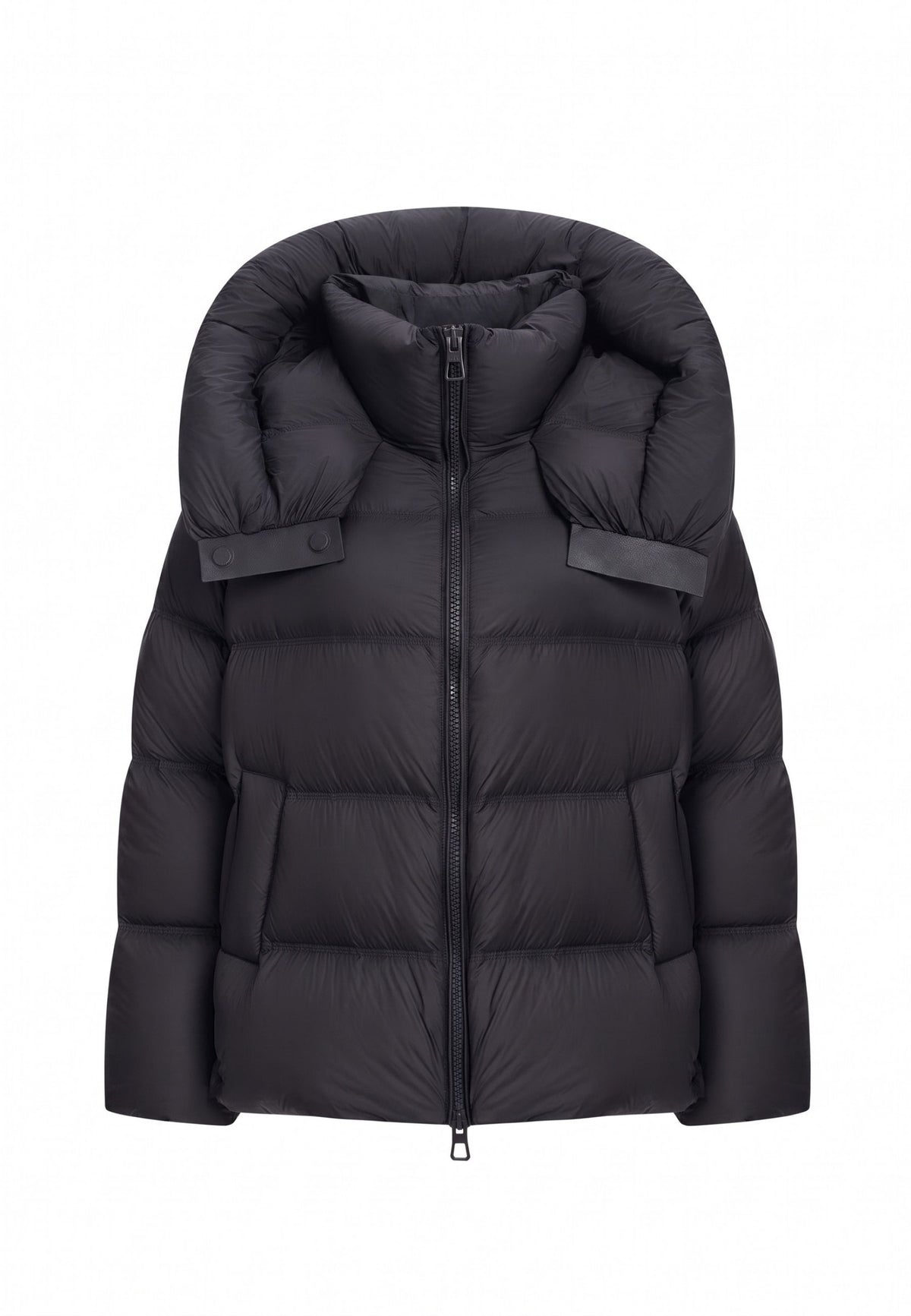 Kurze Daunen-Steppjacke mit Kapuze – Schwarz