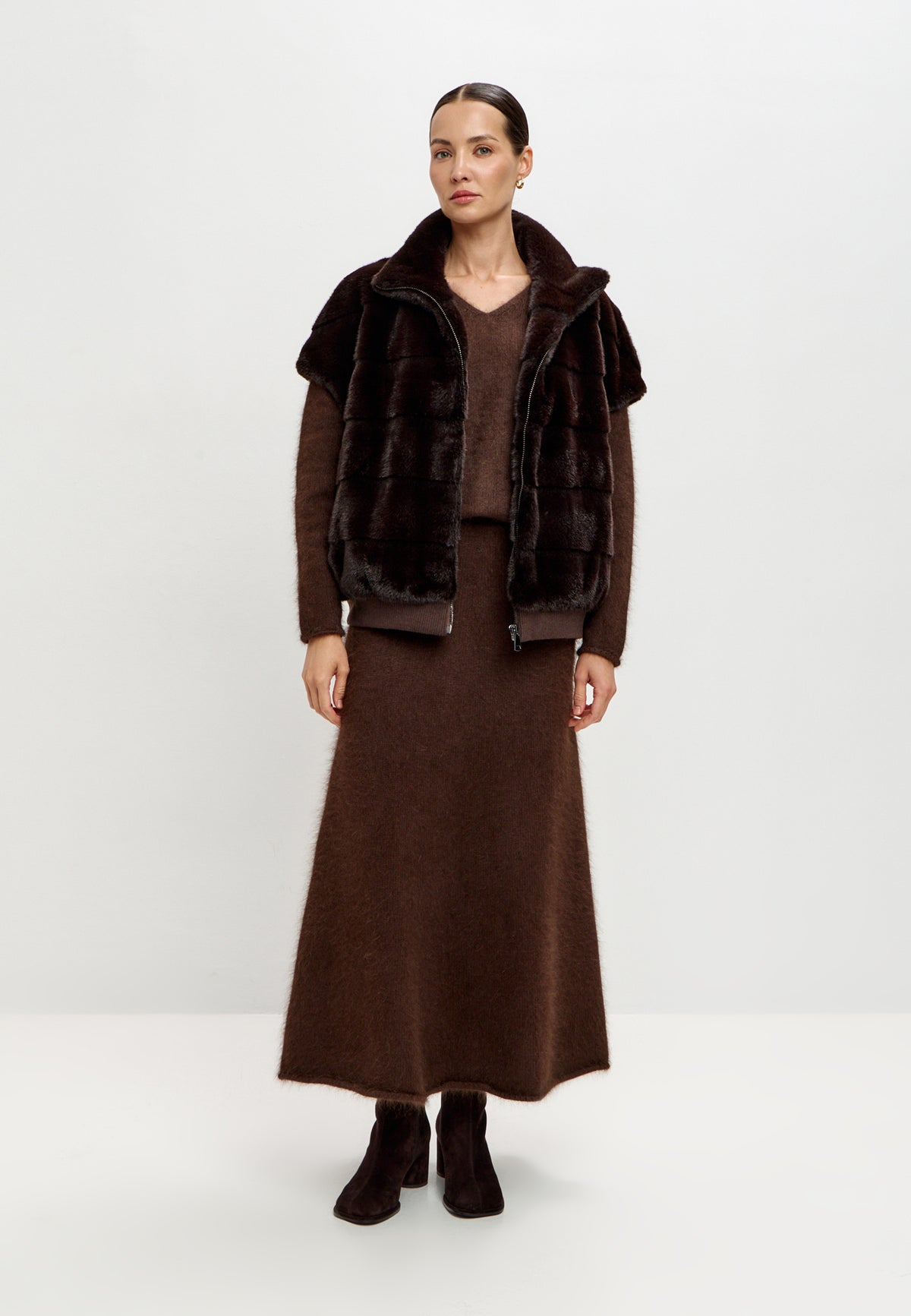 Faux Fur Zip-Up Vest - Chocolate