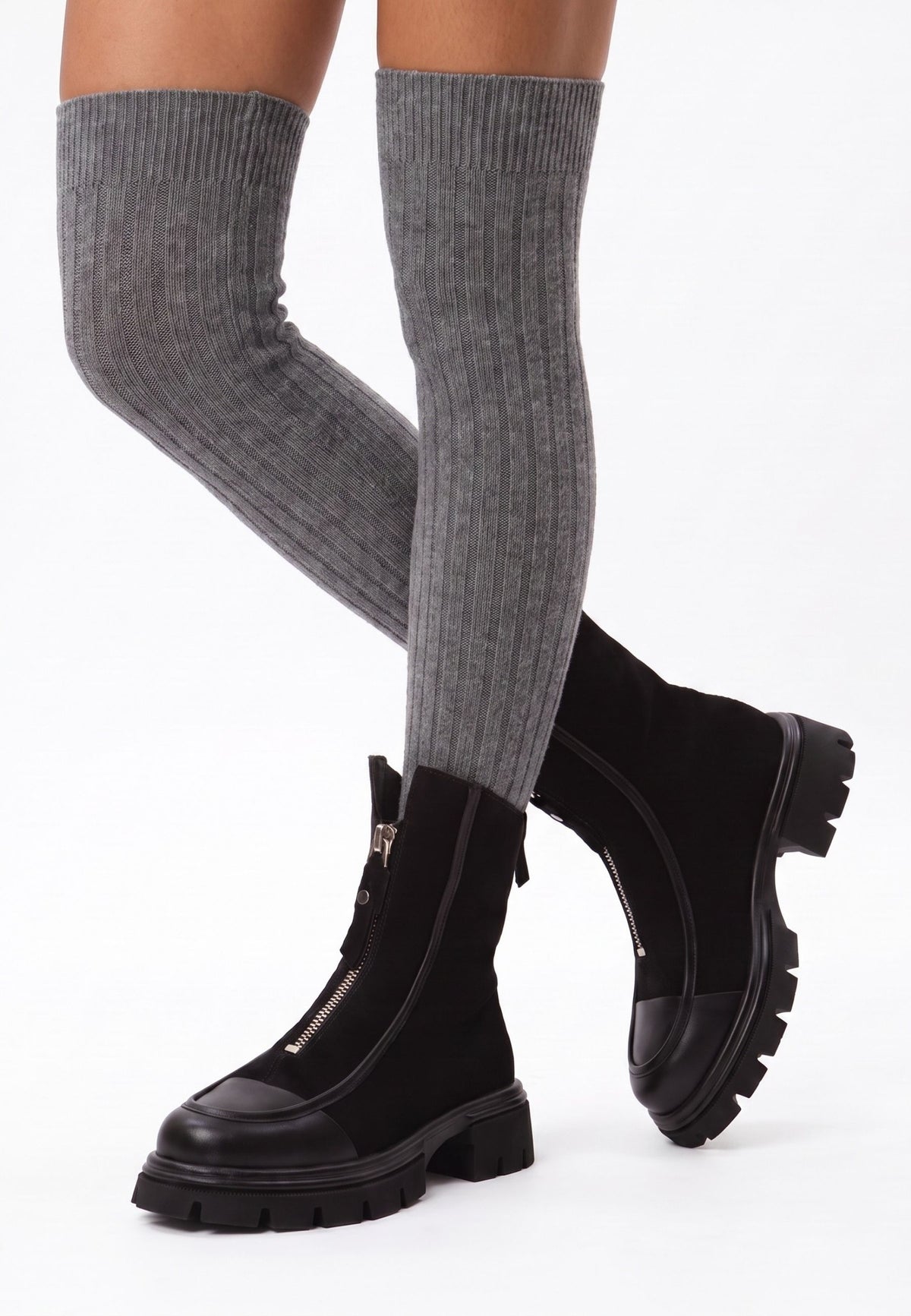 Chunky Zip Ankle Boots – Black