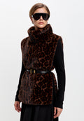 Top smanicato in pelliccia sintetica con colletto – Leopardo marrone
