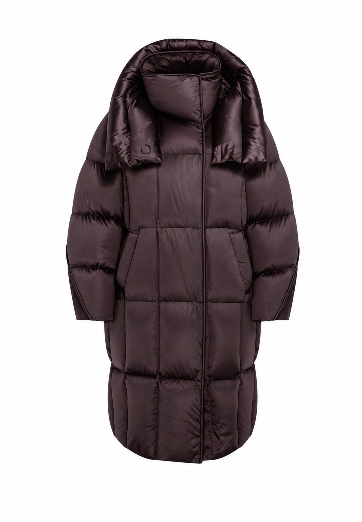 Lange oversized gewatteerde jas met capuchon – Donkerpaars