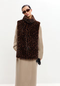 Faux Fur Sleeveless Sculpted Top with Collar – Brown Leopard