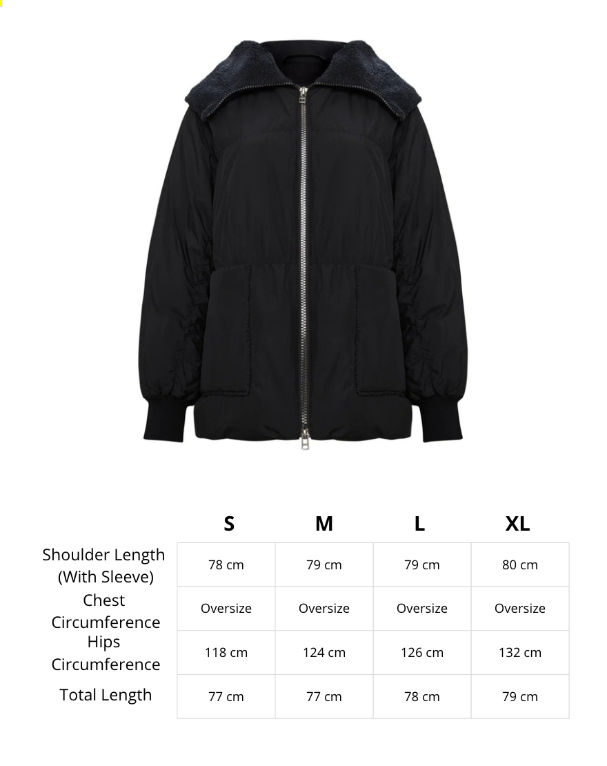 Shearling-Collar Puffer Jacket - Black