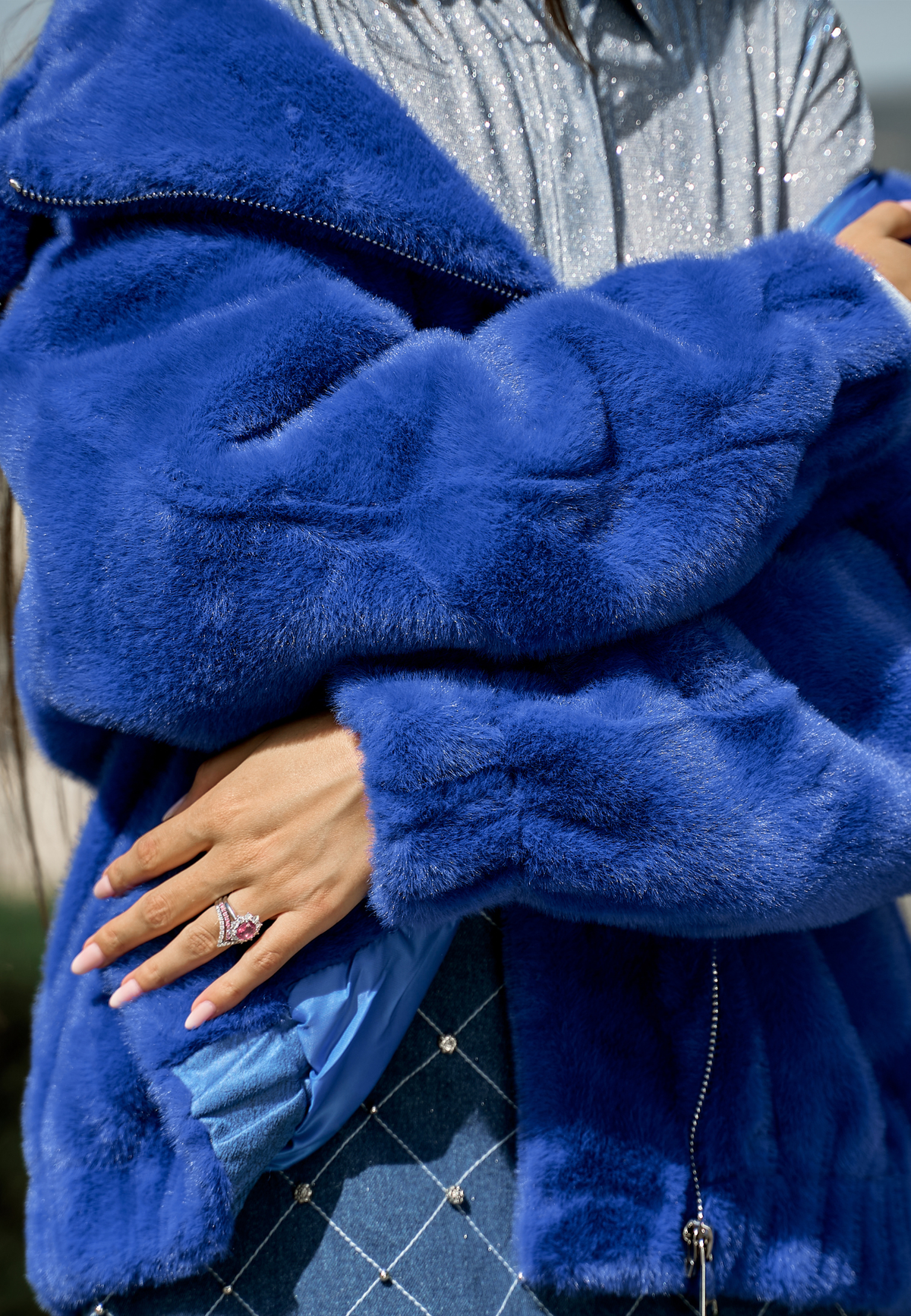 Short Faux Fur Coat Marilyn - Blue