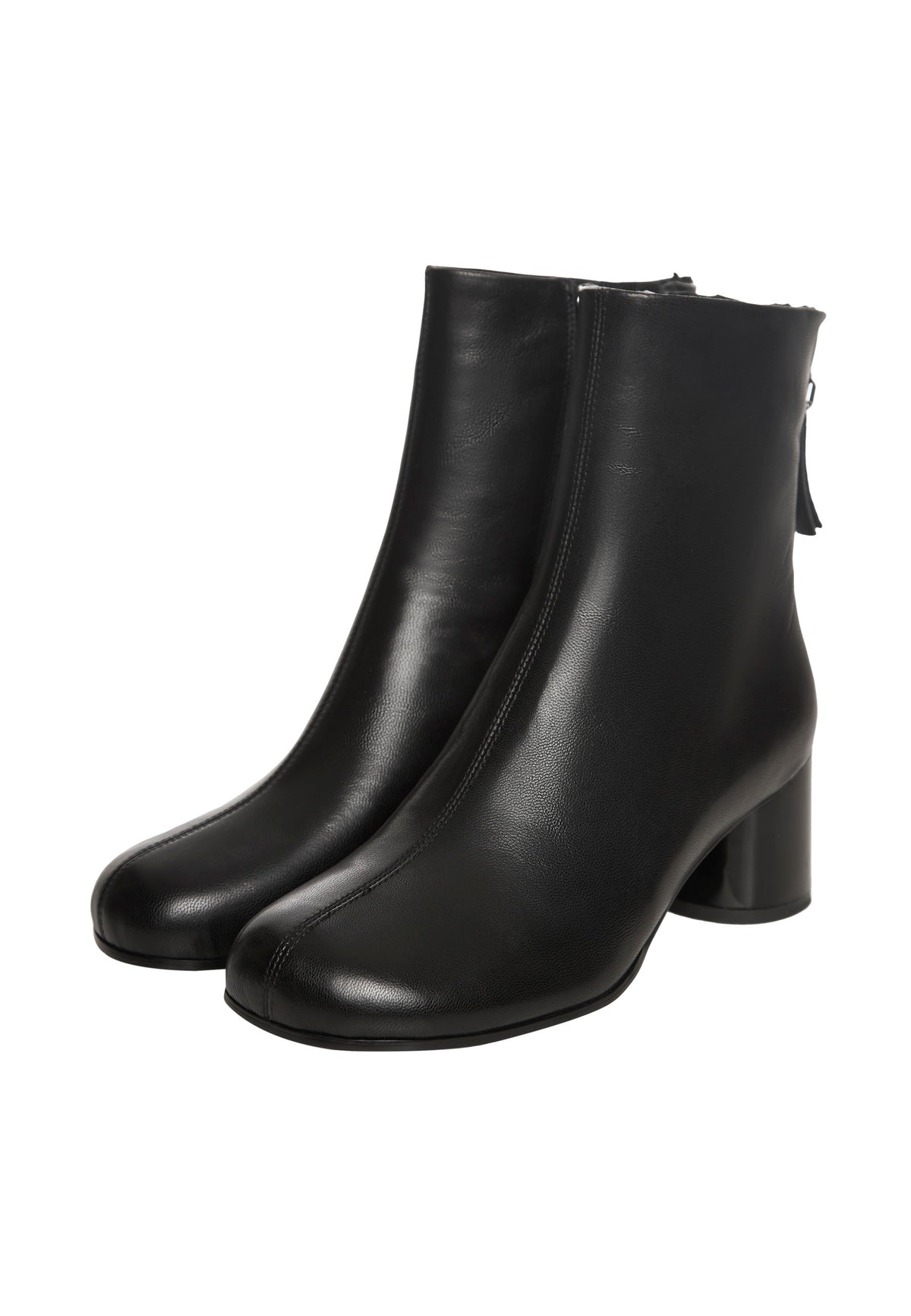 Bottines à bout rond en cuir – Noir